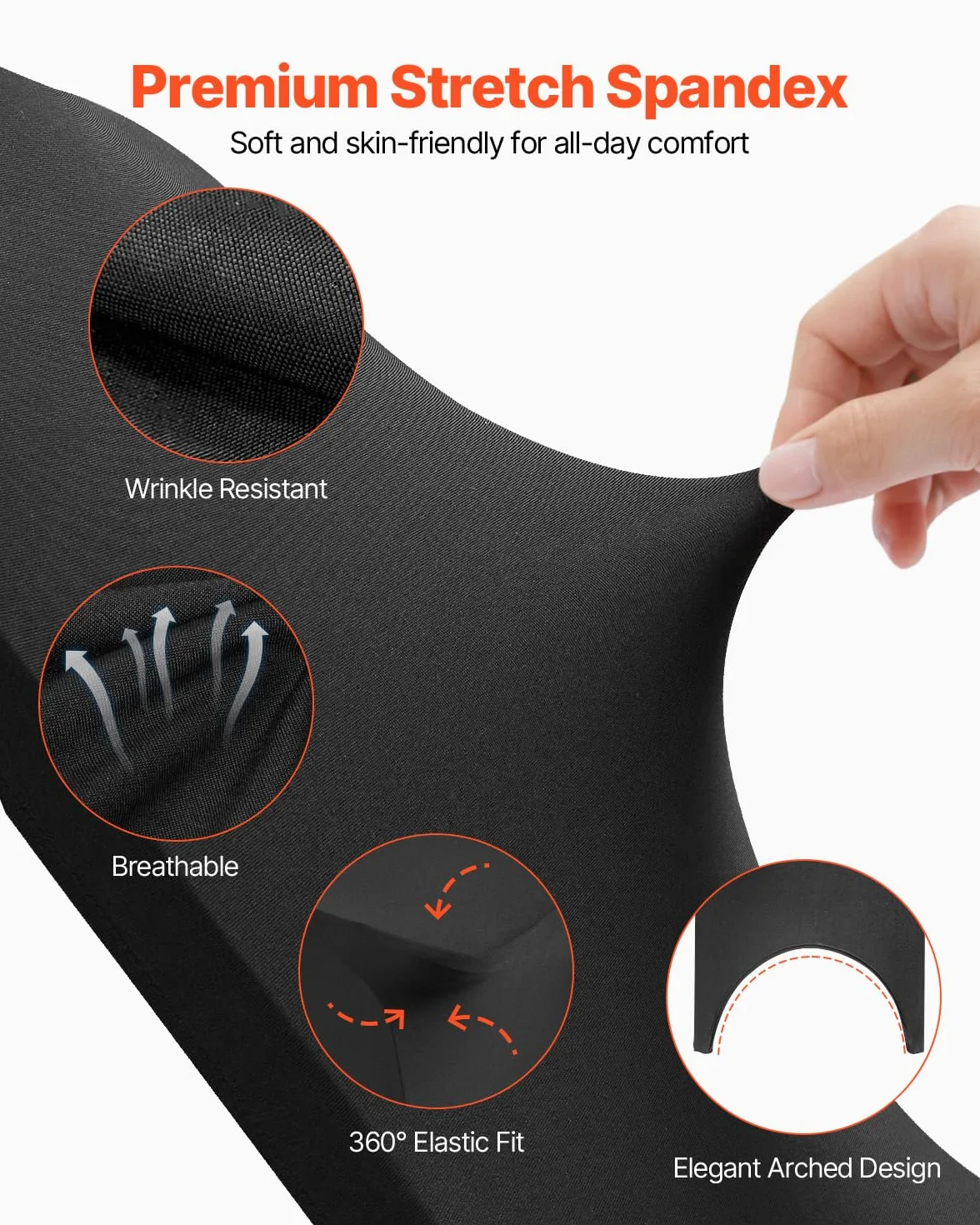 VEVOR Housses de Chaise Pliantes en Élasthanne Élastique, Couverture de Chaise Avant Arquée Universelle, Amovibles et Lavables, pour Mariage, Banquet, Fête, Célébration, Salle à Manger 100PCs Noir