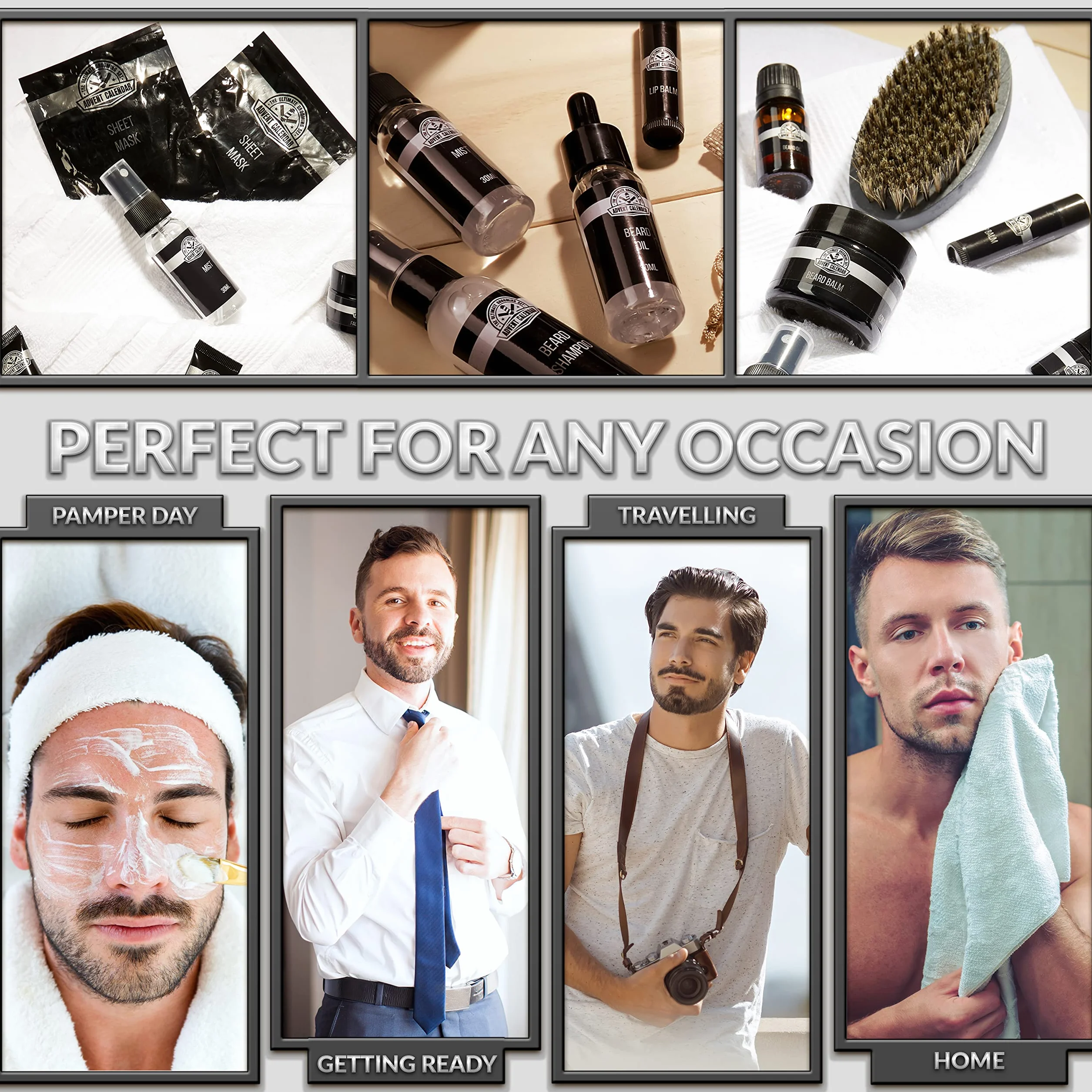 KreativeKraft Calendrier de l'Avent 2025 Homme 24 Surprises Kit Barbe Huiles Baumes Gommages Peignes