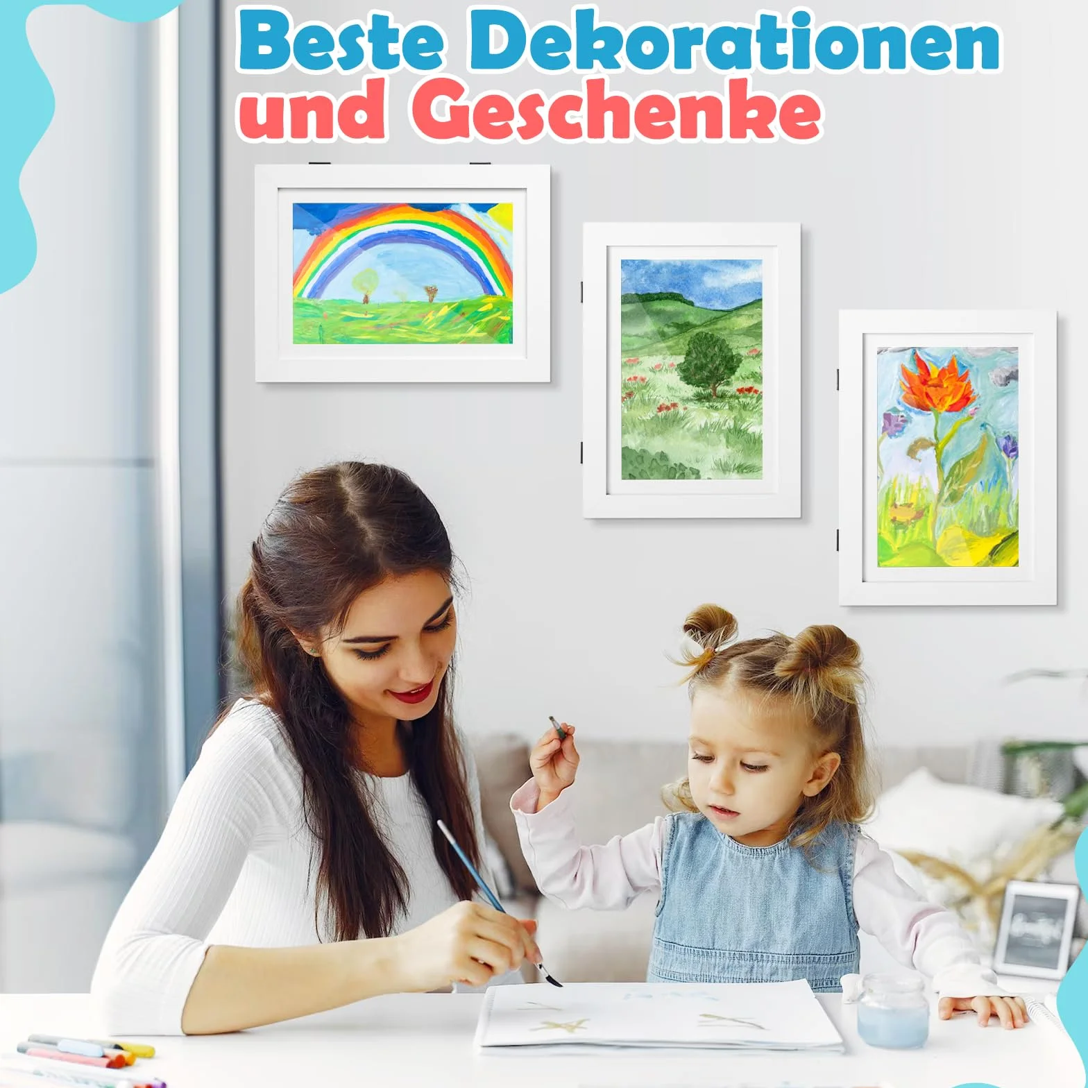 Cadre Dessin Enfant A4 Pliable pour Photos D'Enfants, Cadre Photo D'art (Blanc)