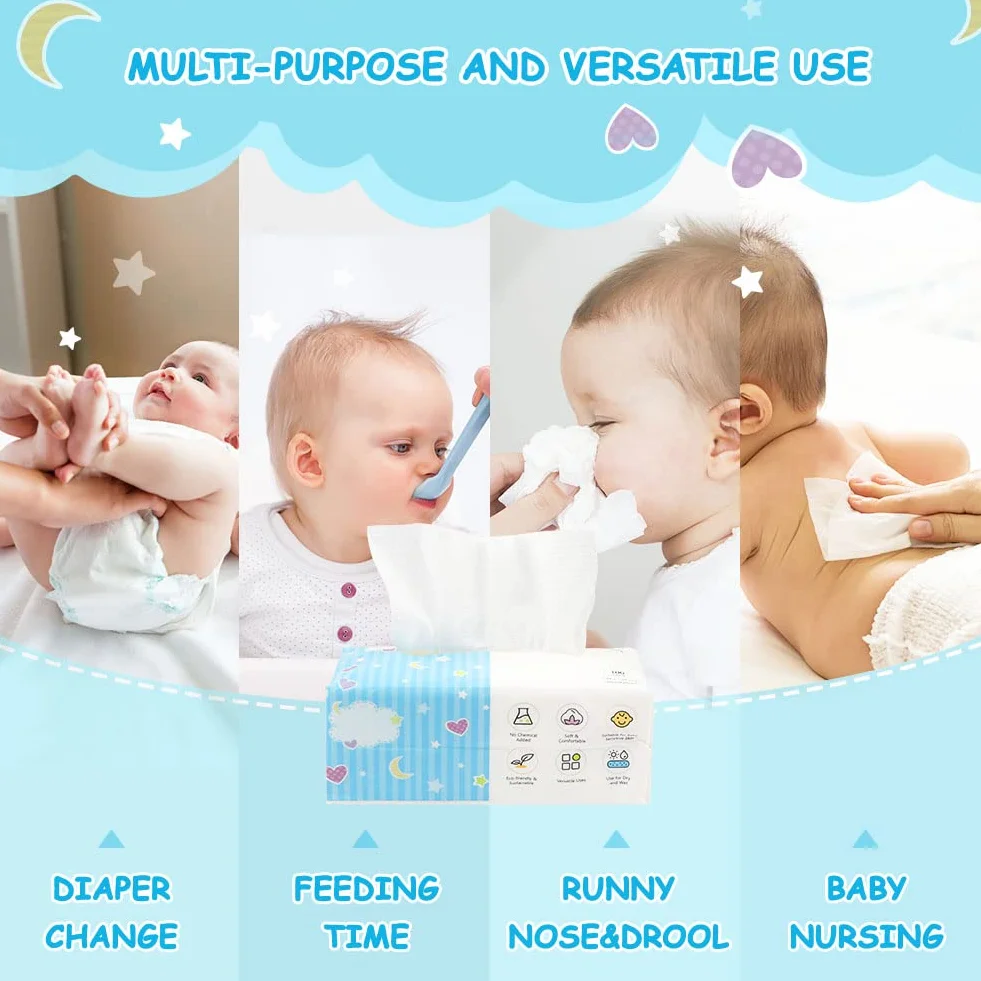 Lingettes sèches pour bébé Orighty – Gants de toilette super doux, 100 % non parfumé pour peau sensible