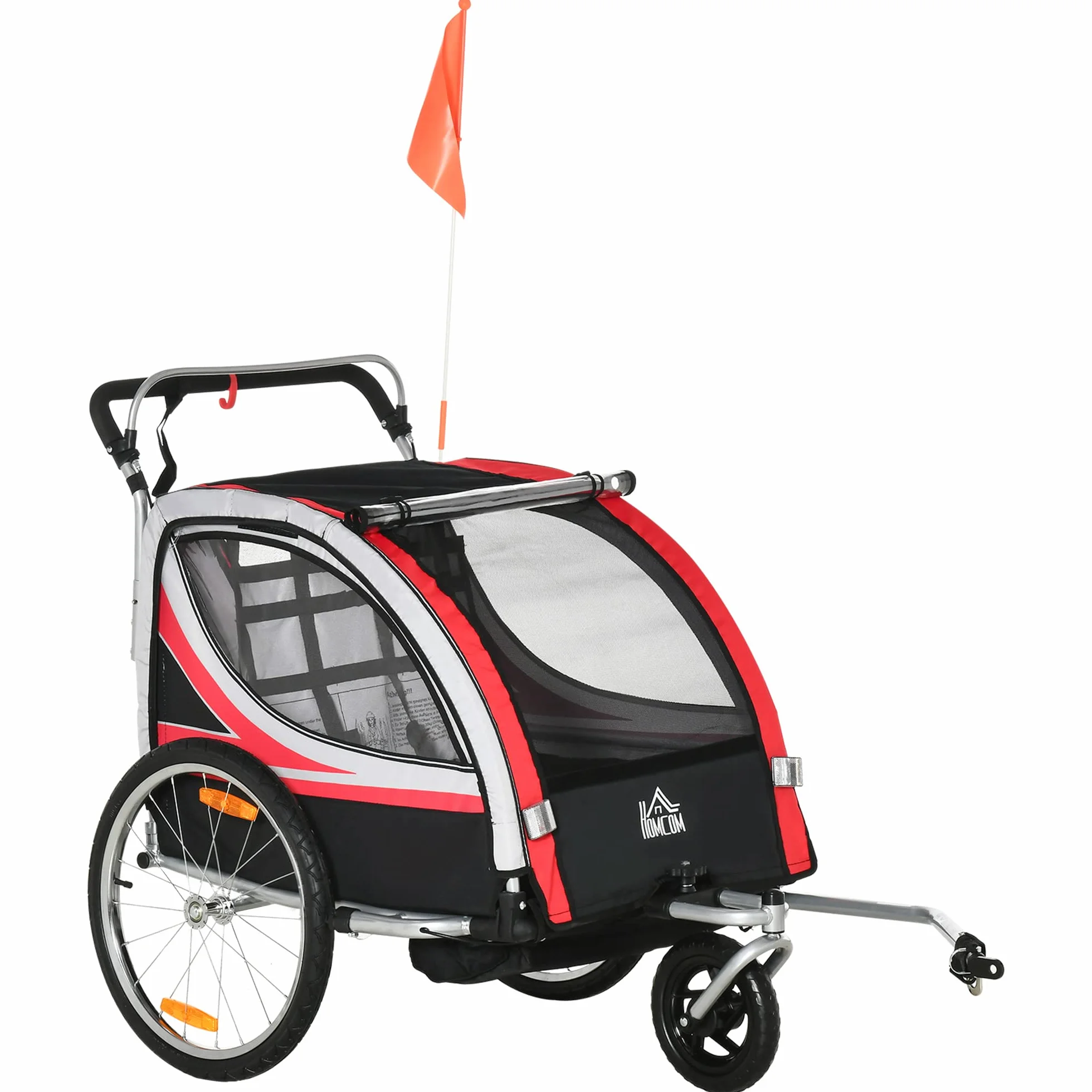 HOMCOM Remorque vélo enfant 2 en 1 convertible jogger poussette 26,4 kg 2 places