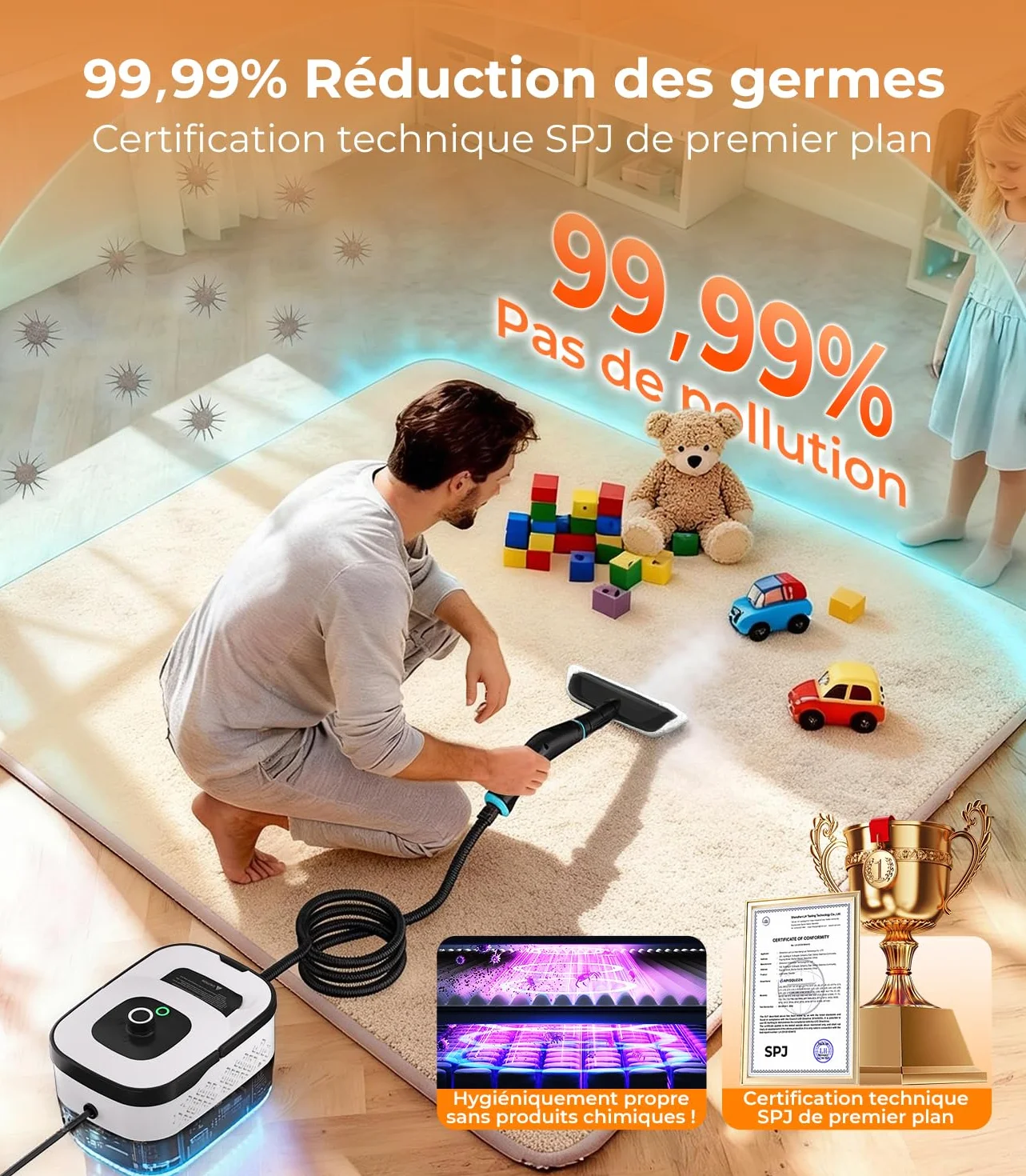 Nettoyeur Vapeur 18-en-1 SPJ Turbo Steam 9s Technologie Allemande