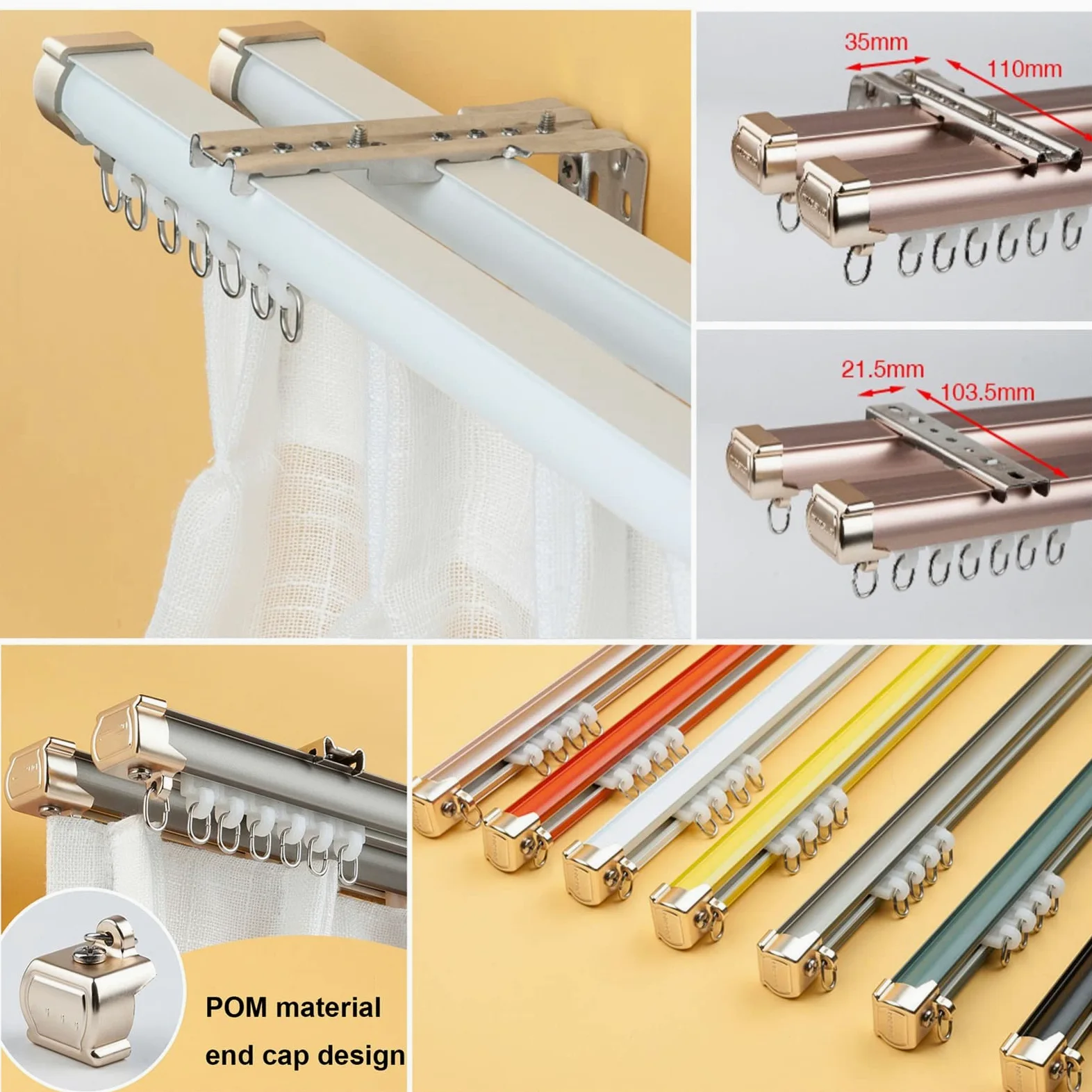 Rail de Rideau Double Aluminium Rail Plafond Mur, 1-6.0m Barre de Rideau | Tringle à Rideaux Double Robuste pour Séparation de Pièce, Chambre Salon, avec Accessoires(White-Wall,1.4m)