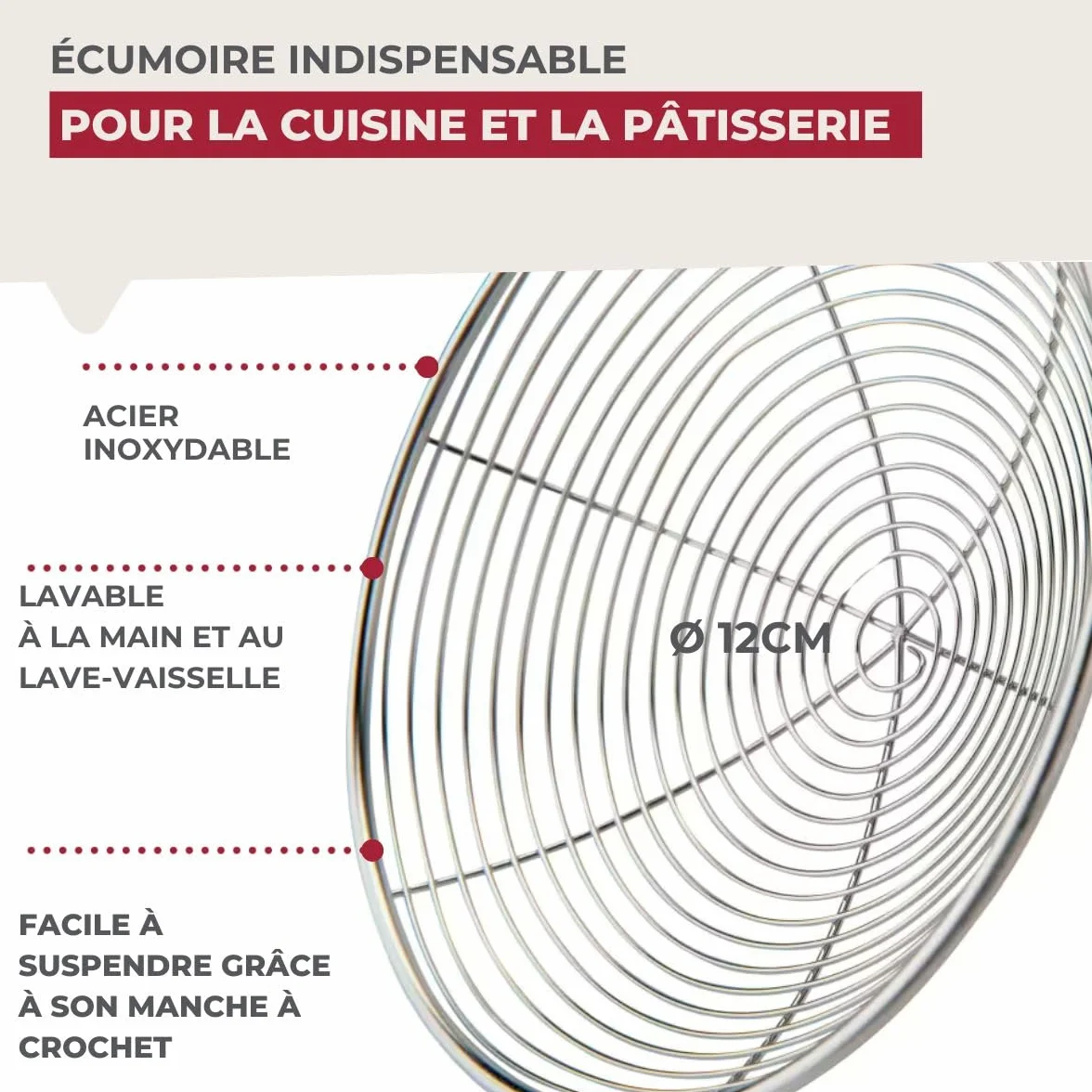 Fackelmann Écumoire araignée en inox 36 cm, Acier Inoxydable Argenté