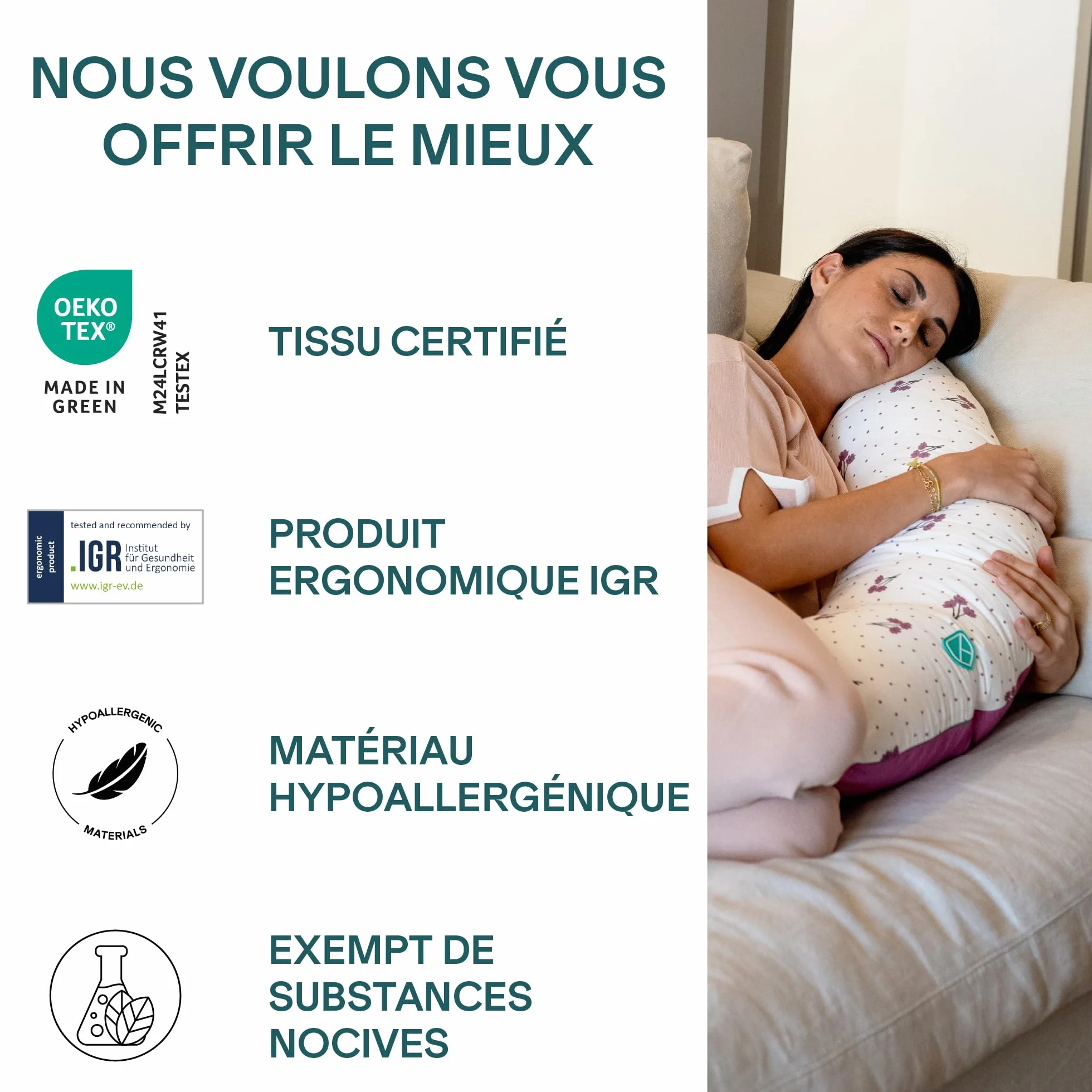 KOALA BABYCARE Coussin de Grossesse XXL - Coussin Allaitement Multifonctionnel - Housse Amovible 100% Coton