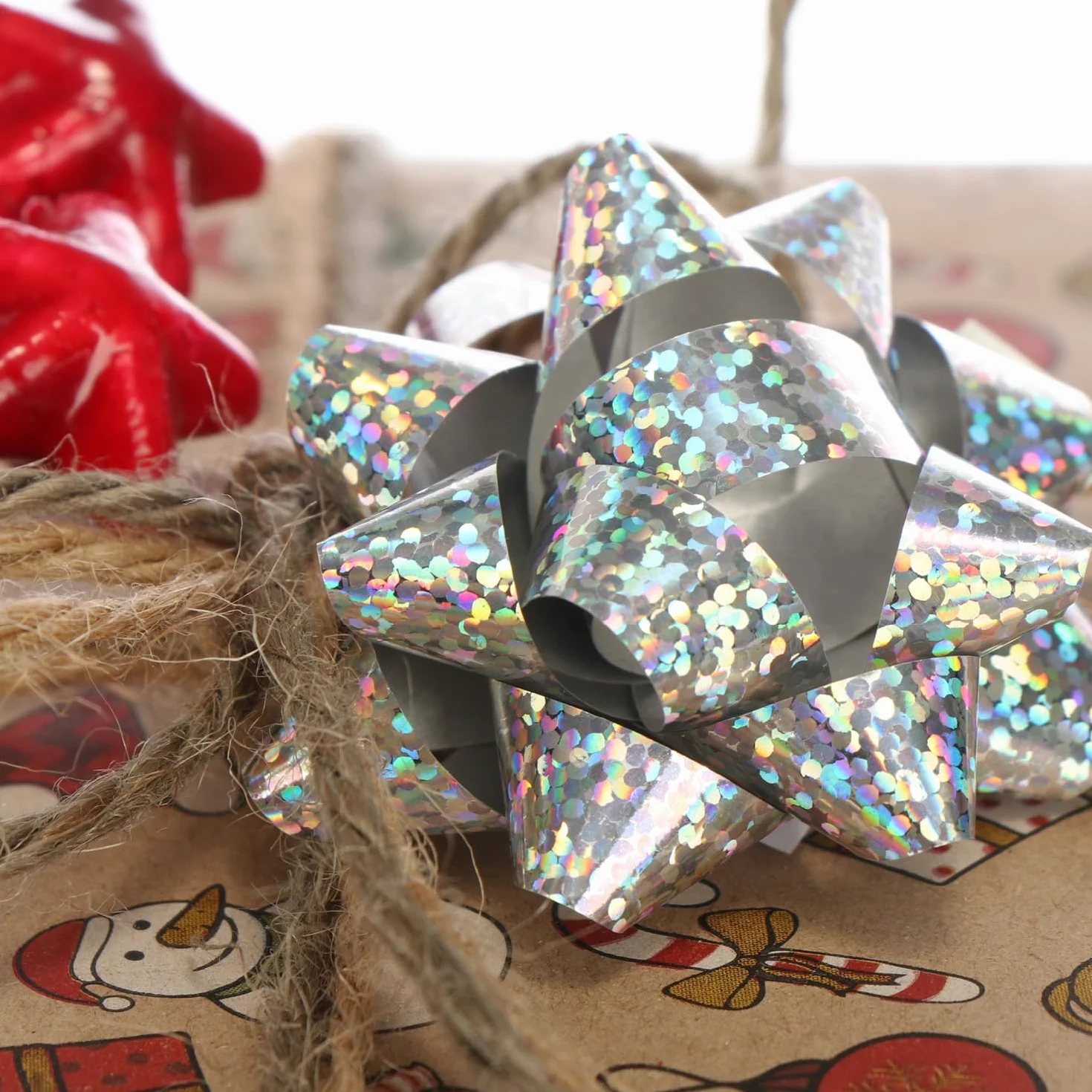 Nœuds cadeaux COM-FOUR autocollants paillettes 100 pièces 4 couleurs