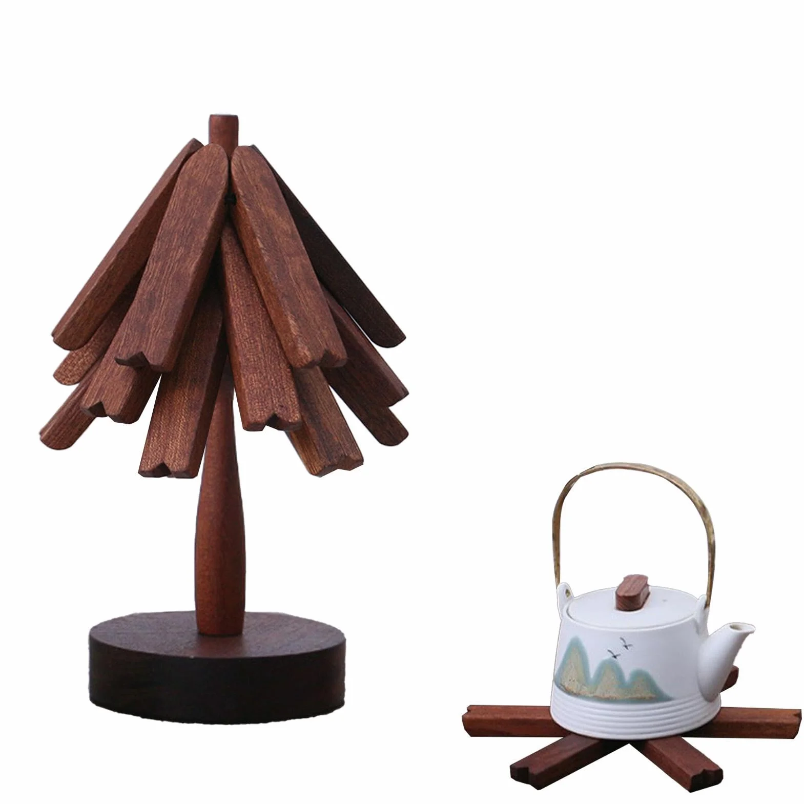 Dessous de plat en bois pour plats chauds, dessous de plat pliable en bois | d'arbre pour poêles chaudes en bois avec d'arbre – Tapis chaud multifonction, dessous de verre en bois résistant à la