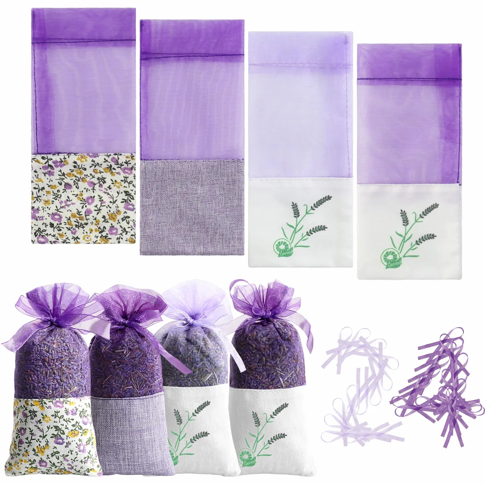 Sacs de Lavande en Coton Violet avec Cordon de Gaze pour Armoire et Aromatherapie Voiture
