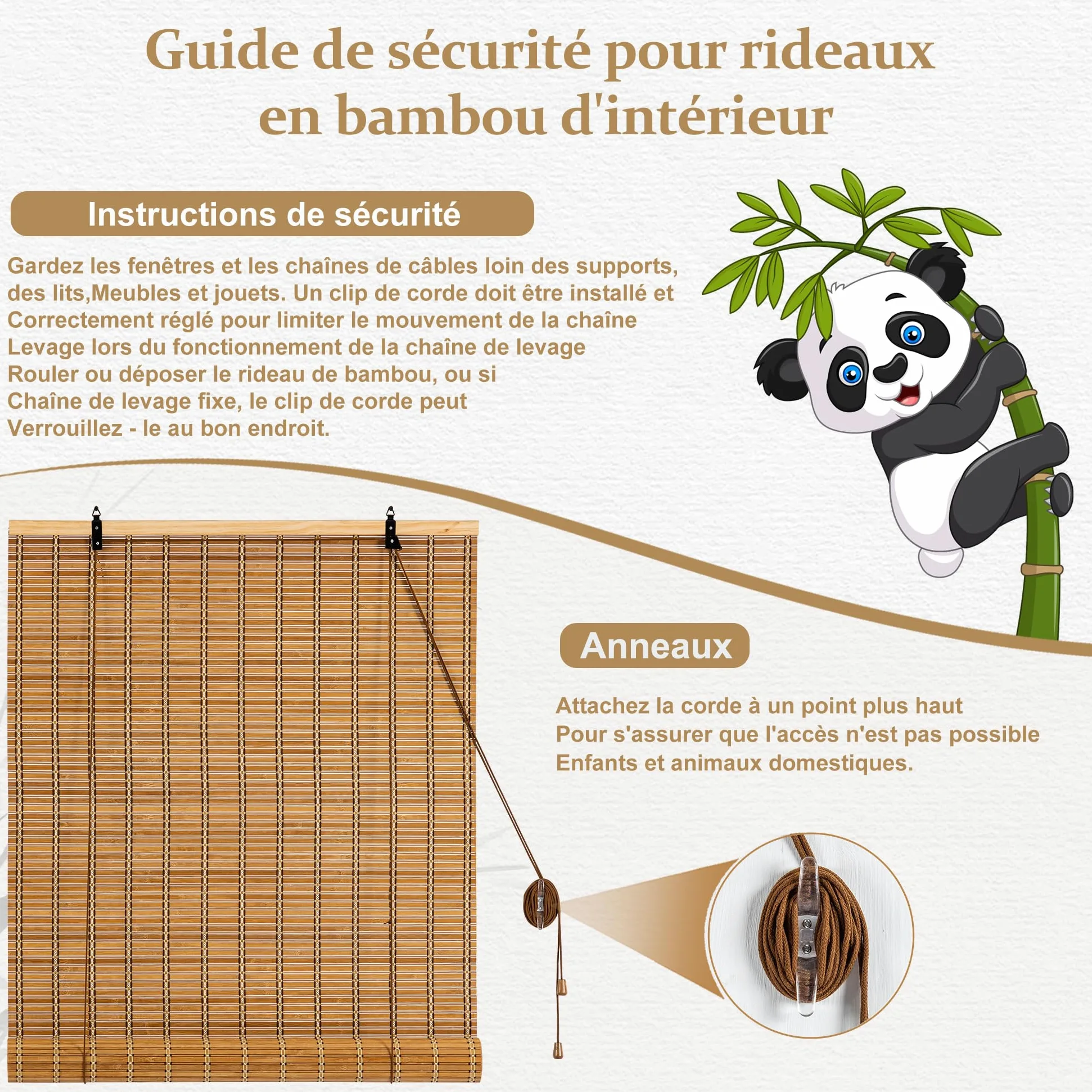 Store Occultant,Store Bambou Intérieur,Protection Solaire Protection visuelle Store à enroulement à tirage latéral pour Fenêtres et Portes,120x180 cm