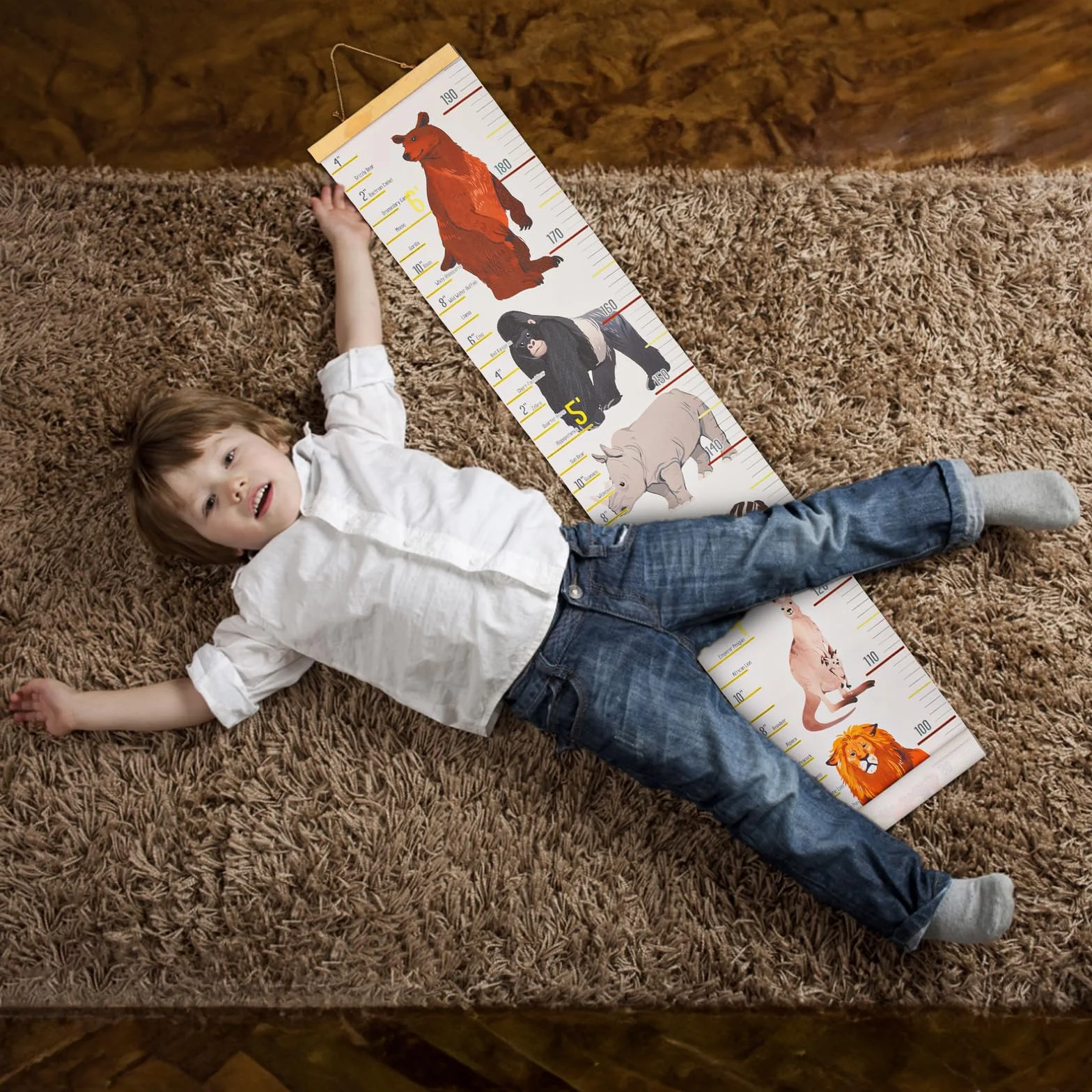 Toise Murale Enfant Bébé à Suspendre Règle pour Enfants Motif Animal Blanc 195 x 20 cm