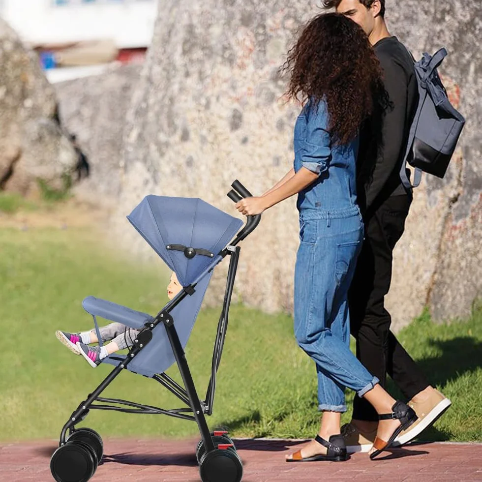 Poussette 3 en 1 Trio Canne Bébé Landau Grandes Roues 25kg Bleu