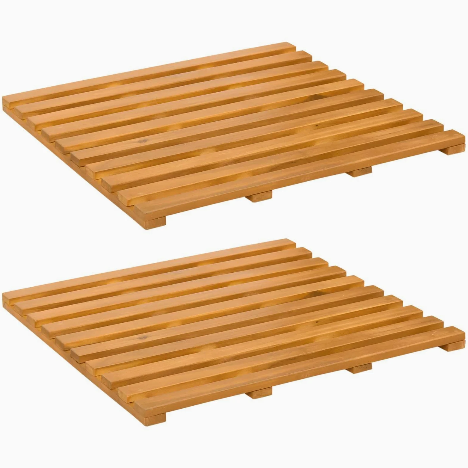 Lot de 2 tapis de bain uni, marron, en bois, 50 x 48 x 2,5 cm, antidérapant, absorbant, avec design ventilé, pour salle de bain, douche, sauna, chambre d'amis, protection confortable contre l'humidité