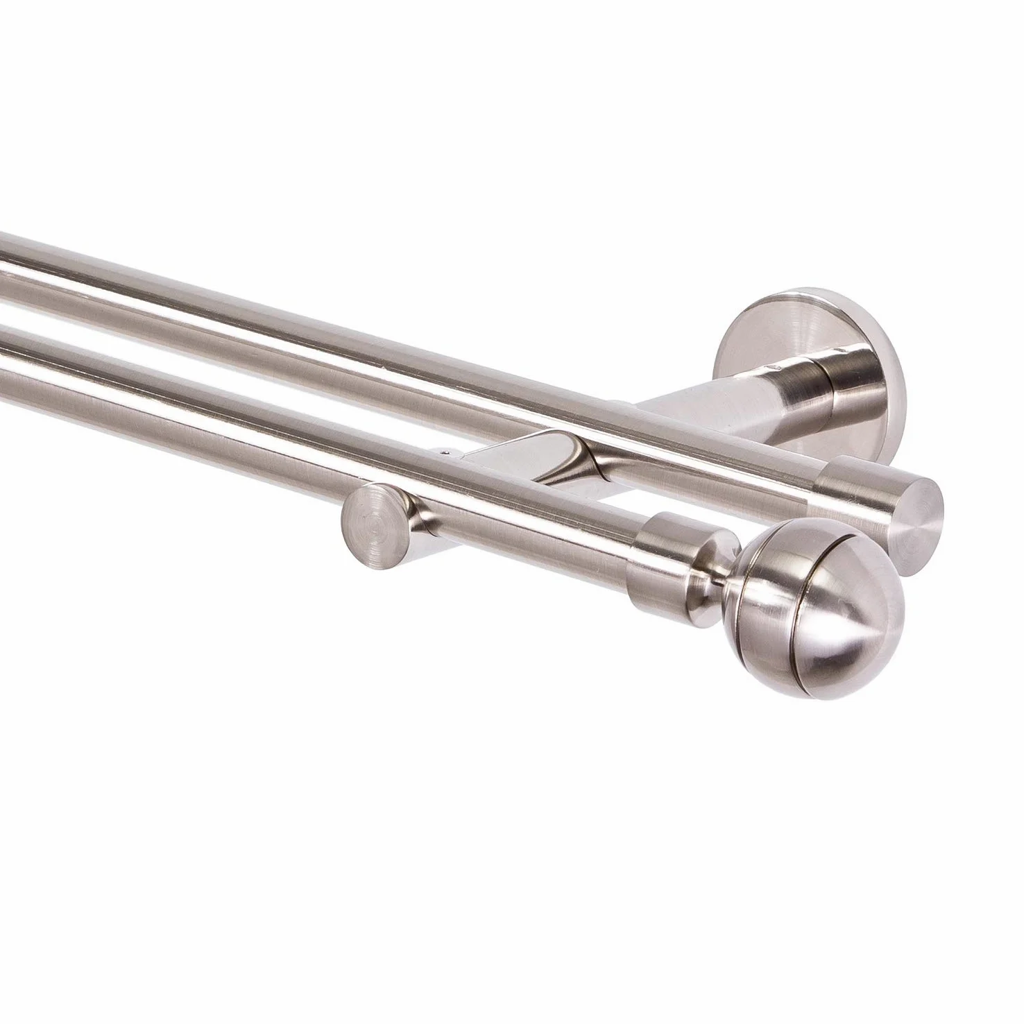 Tringle à rideaux double 16 mm aspect acier inoxydable Paola 180 cm