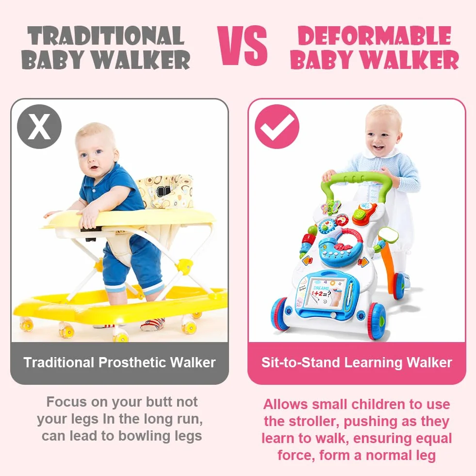 Trotteur en bois avec roulettes, Poussette de Bébé, Centre d'activités d'apprentissage précoce, Jouet éducatif Multifonctionnel