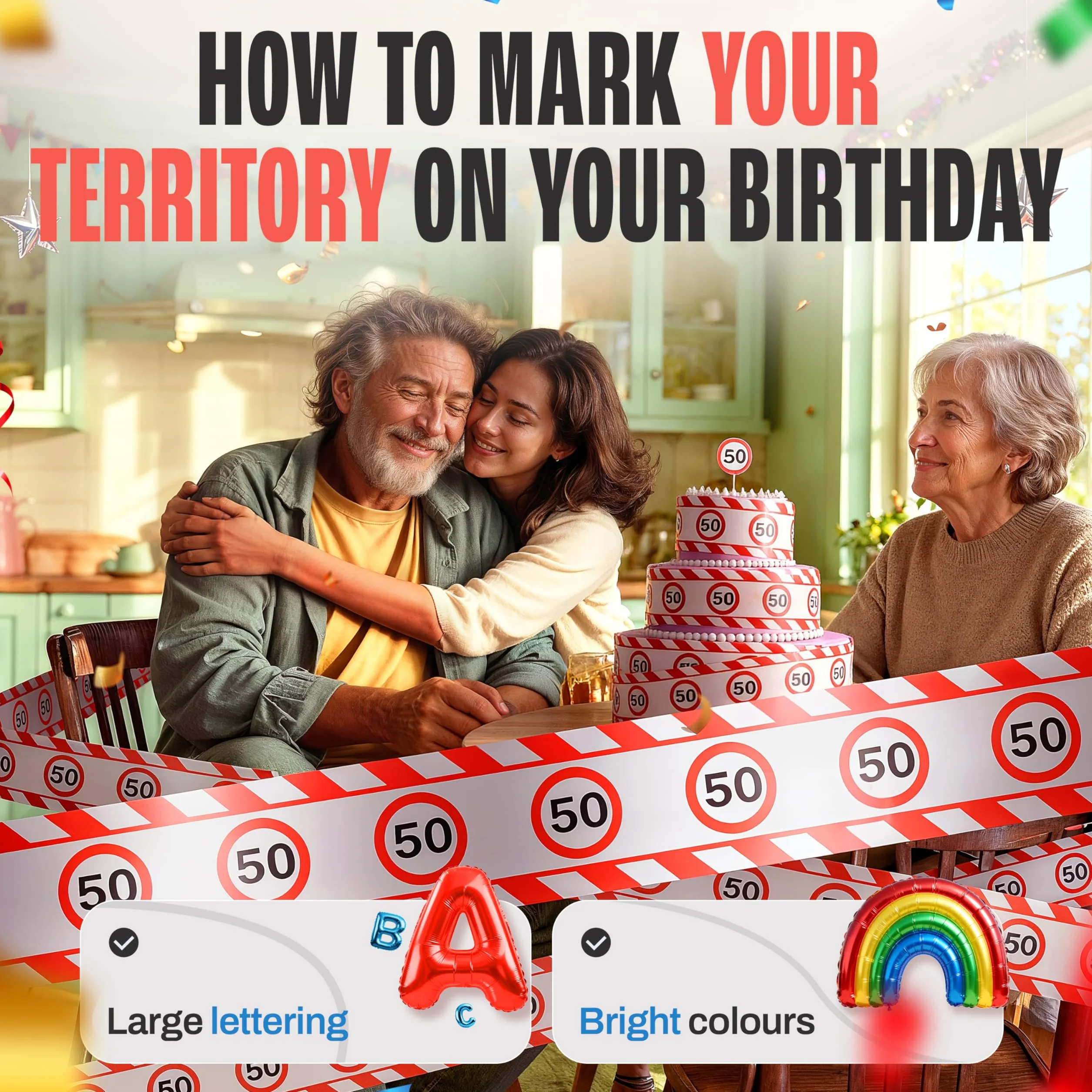 Ruban de signalisation rouge et blanc 50 ans décoration anniversaire homme femme