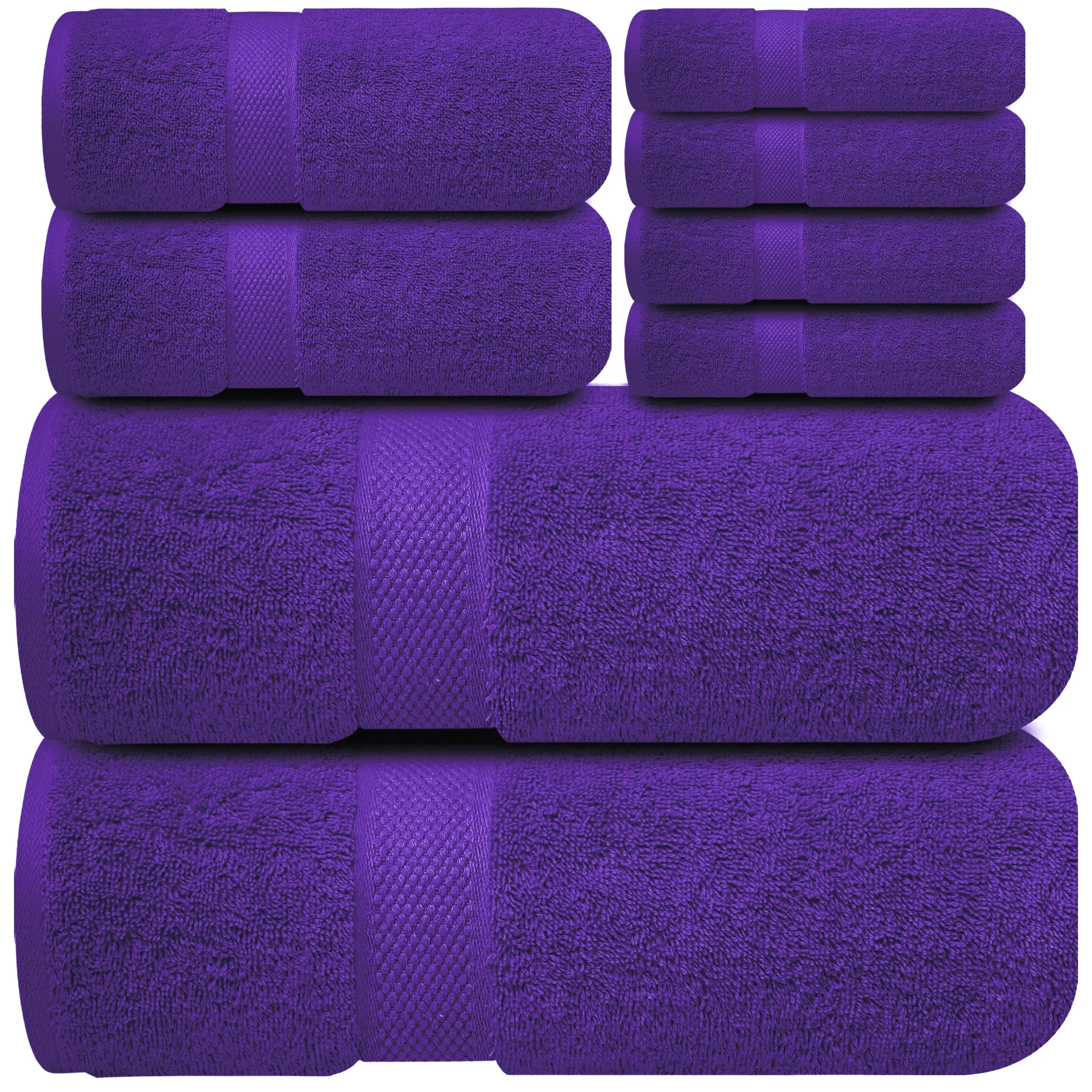 Infinitee Xclusives Lot de 8 serviettes de bain de qualité supérieure pour salle de bain – Lot de 8 serviettes de bain 100 % coton – 2 serviettes de bain, 2 essuie-mains et 4 débarbouillettes (violet