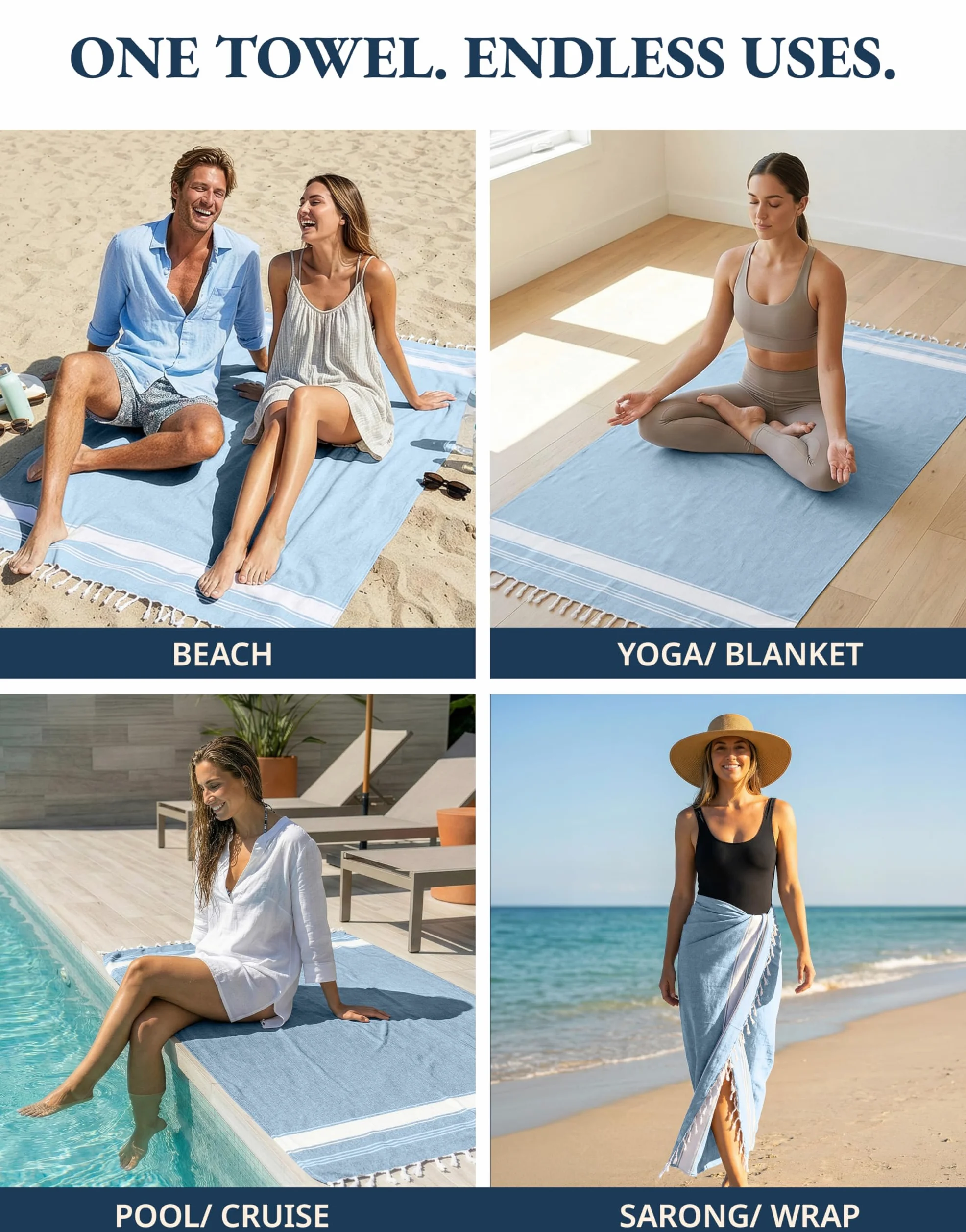LANE LINEN Serviettes de plage 6 pièces, lot de serviettes de plage surdimensionnées, serviettes de piscine pour adultes, prélavées, serviette de plage sans sable, serviette de plage à séchage rapide