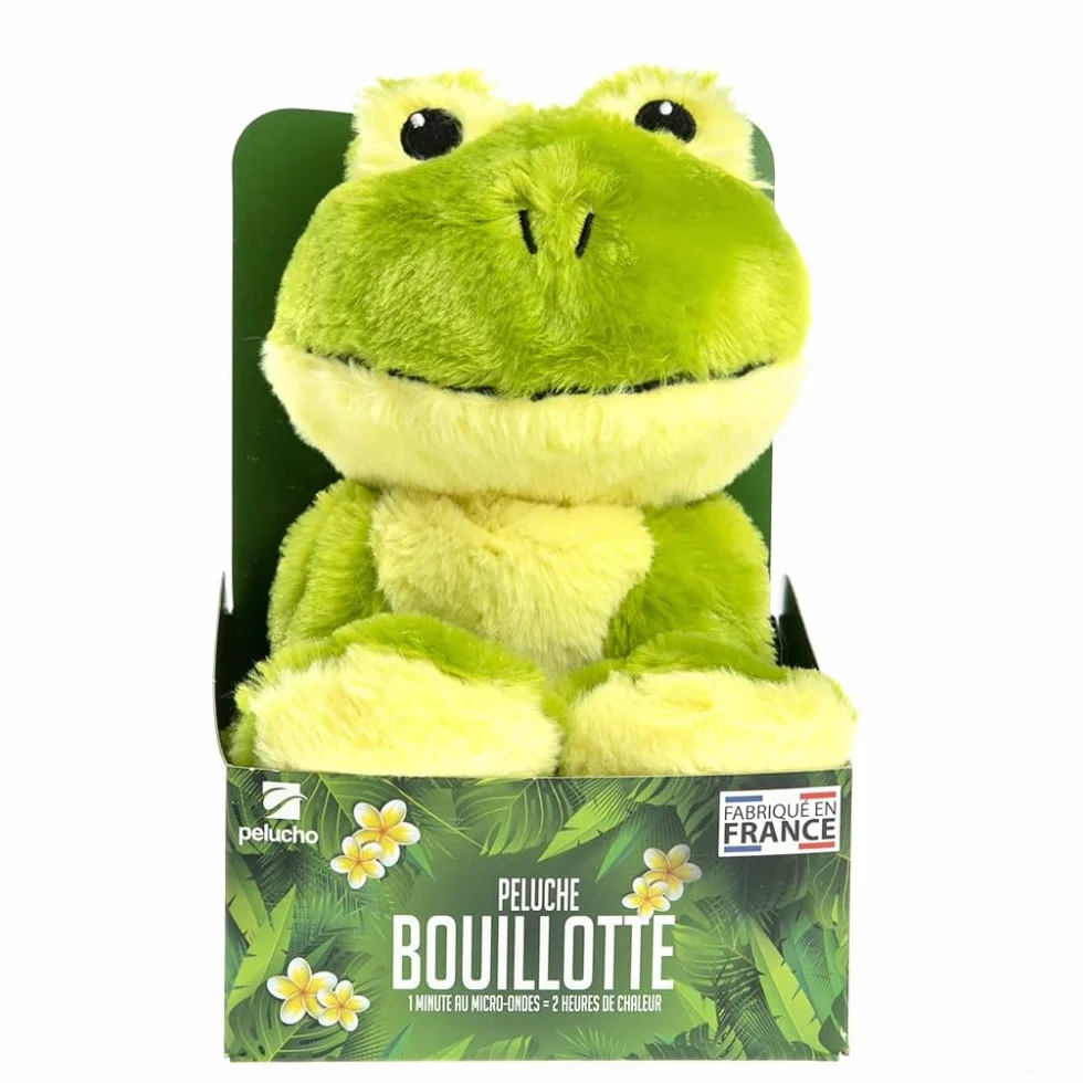 Bouillotte Peluche Grenouille Micro-Ondable Grains de Blé Lavande Fabriquée en France