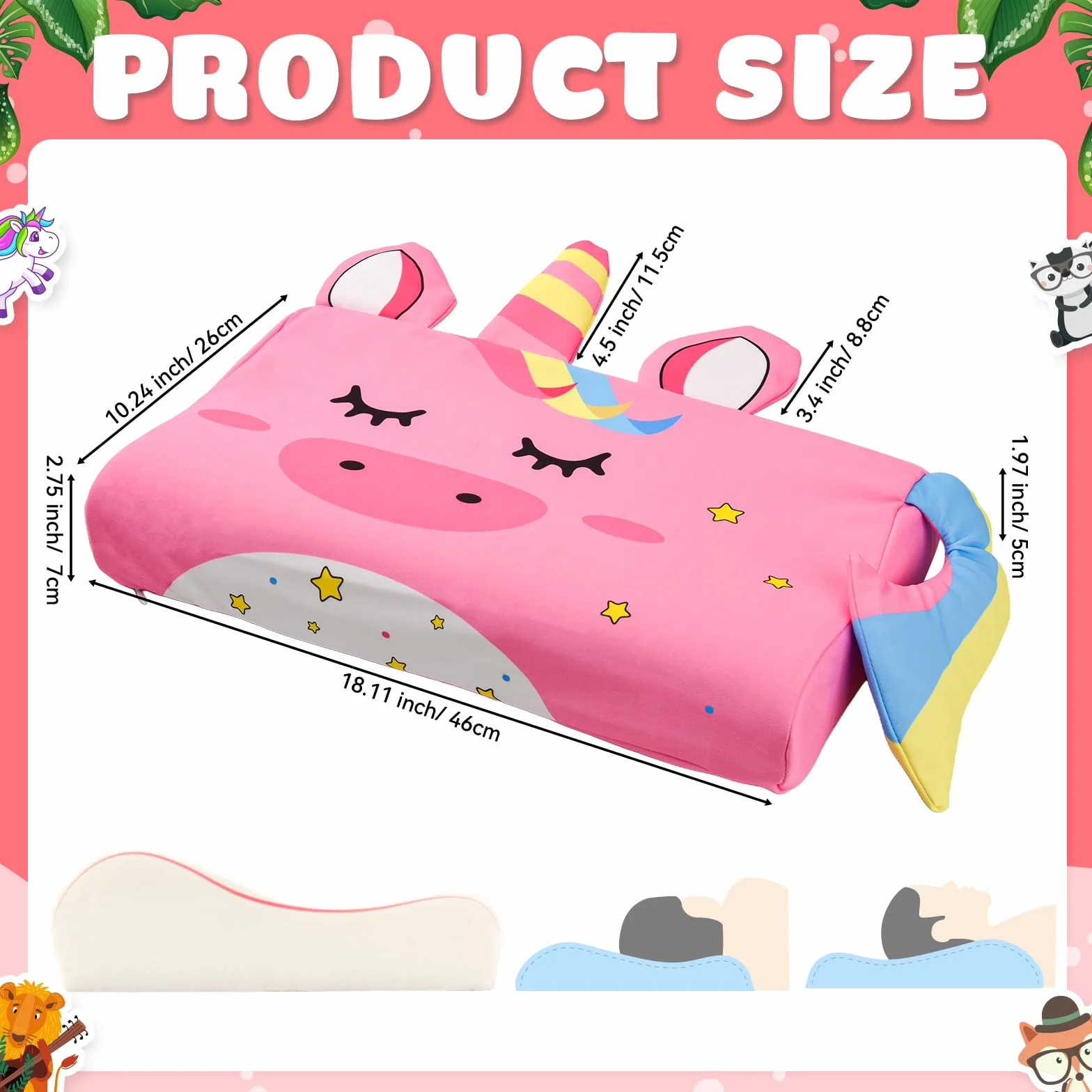 Coussin Enfant Oreiller Ergonomique Respirant Détachable 45 x 27 cm