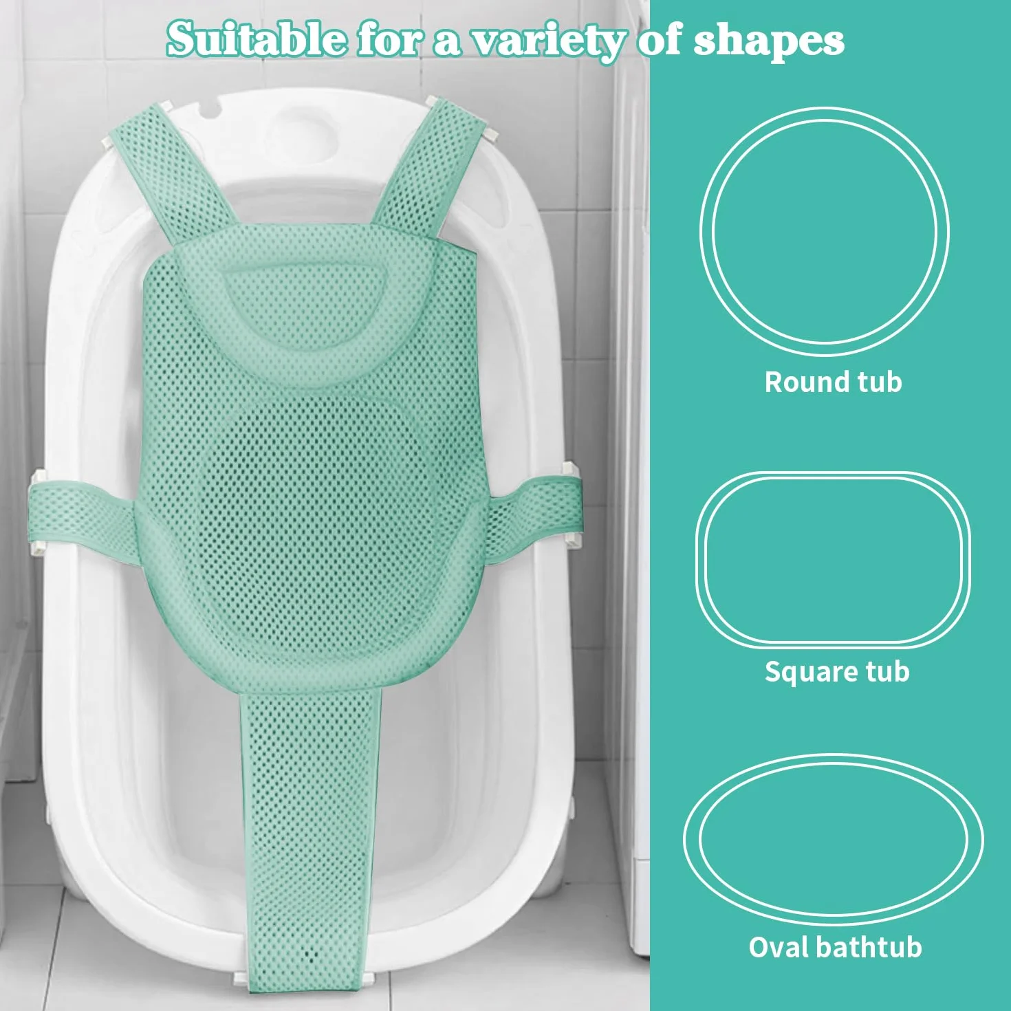 Siège Douche Nouveau-Né Maille Confortable Antidérapant Poche Plateau Vert Clair Tapis Bébé 1 Pièce