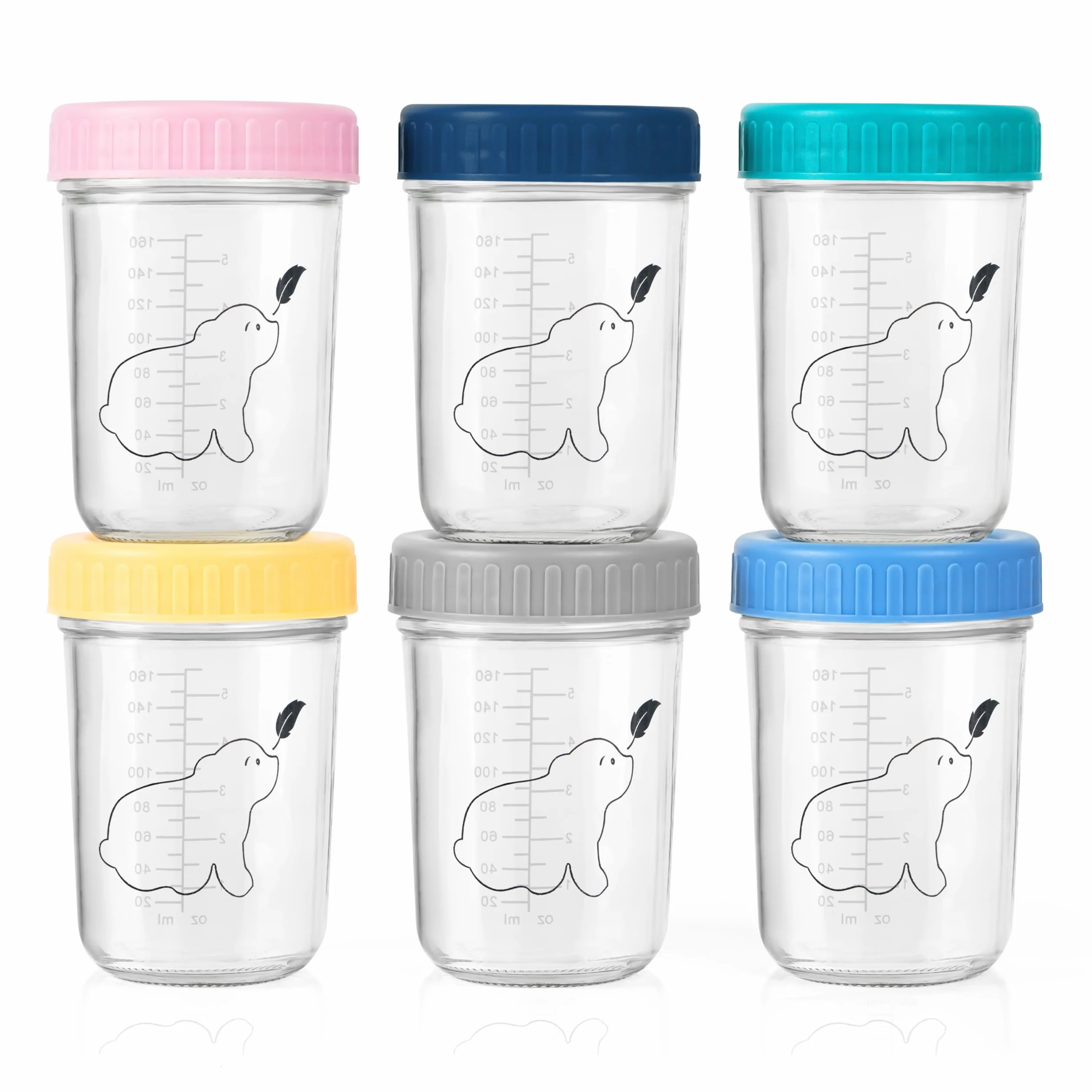 Petit Pot Conservation Bébé Verre 240ml Lot de 6 - Pot Bébé Repas Réutilisables - Sans BPA - Congélateur Micro-Ondes