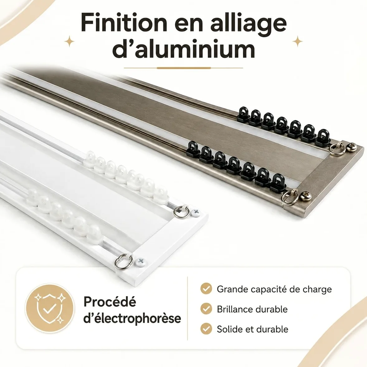 Tringle Rideau Extra-Plat Plafond, Rail de Rideau Double 2 Voies en Aluminium Robuste, Système Coulissant Silencieux, Salon, Séparateur de Pièce, 150-500cm, Finition Blanc