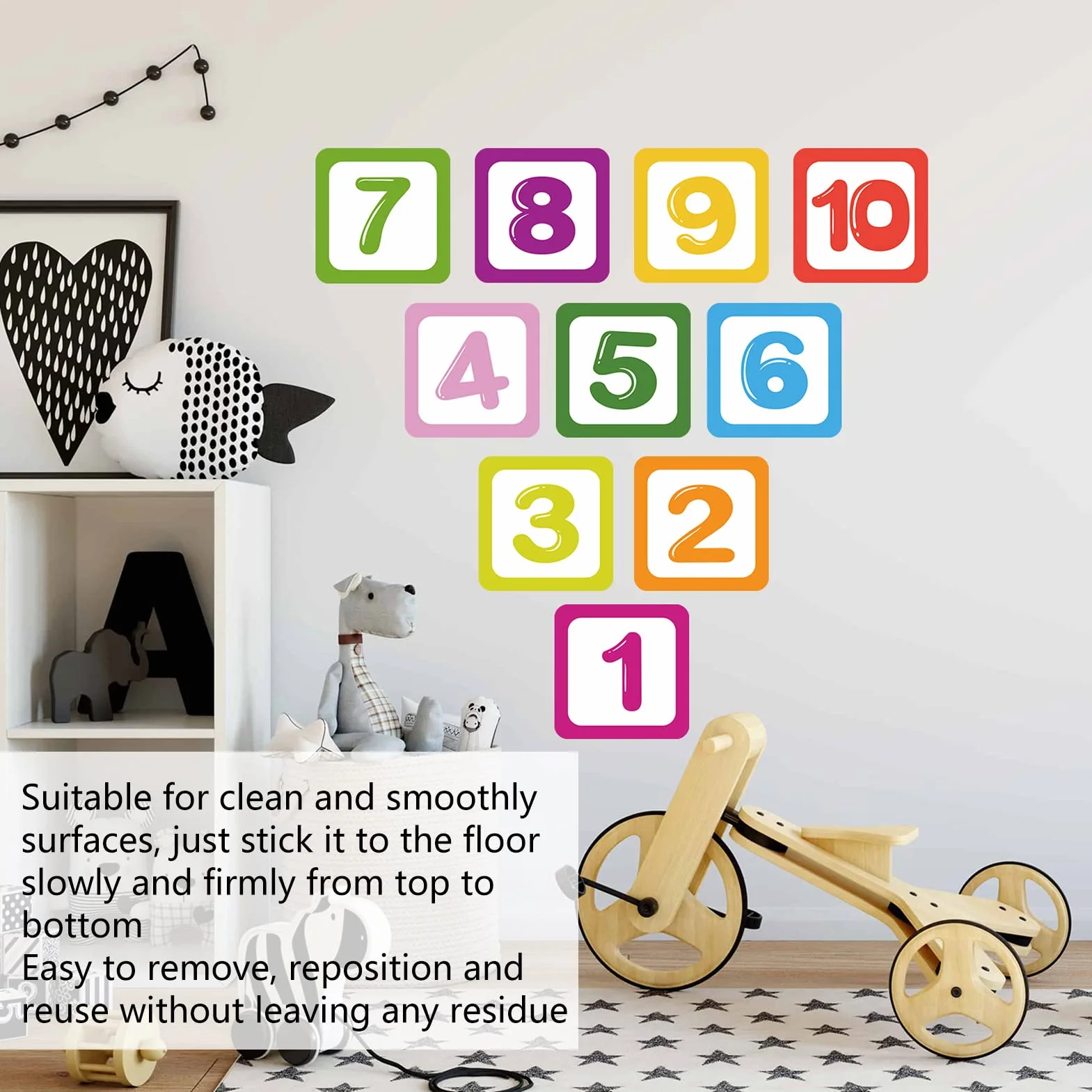 Tapis de Marelle Imperméable pour Enfant, 10 Chiffres Puzzle, Autocollant Mural de Sol, Décoration Chambre Bébé