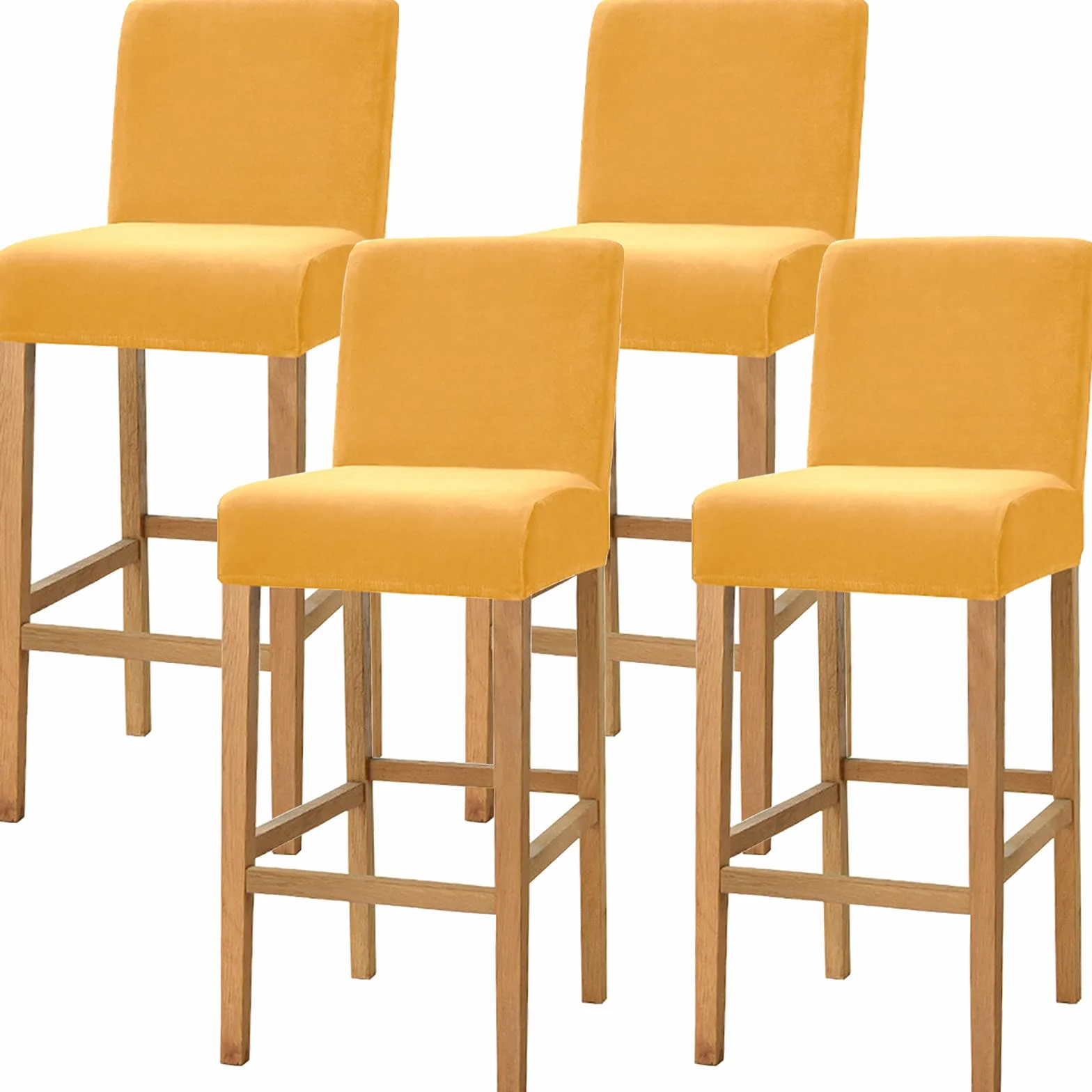 Dimatic Lot de 4 Housses de Chaise en Velours et Peluche Antidérapantes Fond Élastique Doré