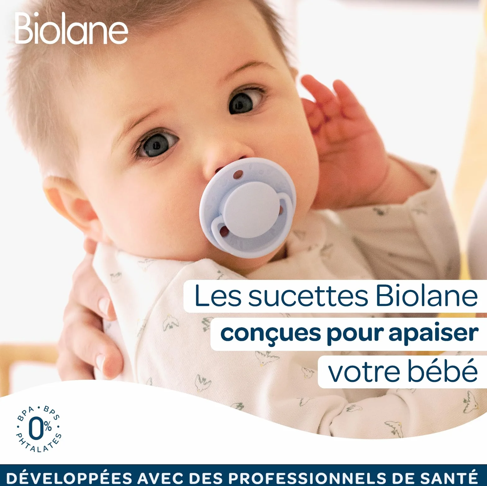 BIOLANE Attache tétine bébé 100% coton beige double sécurité anti-glisse