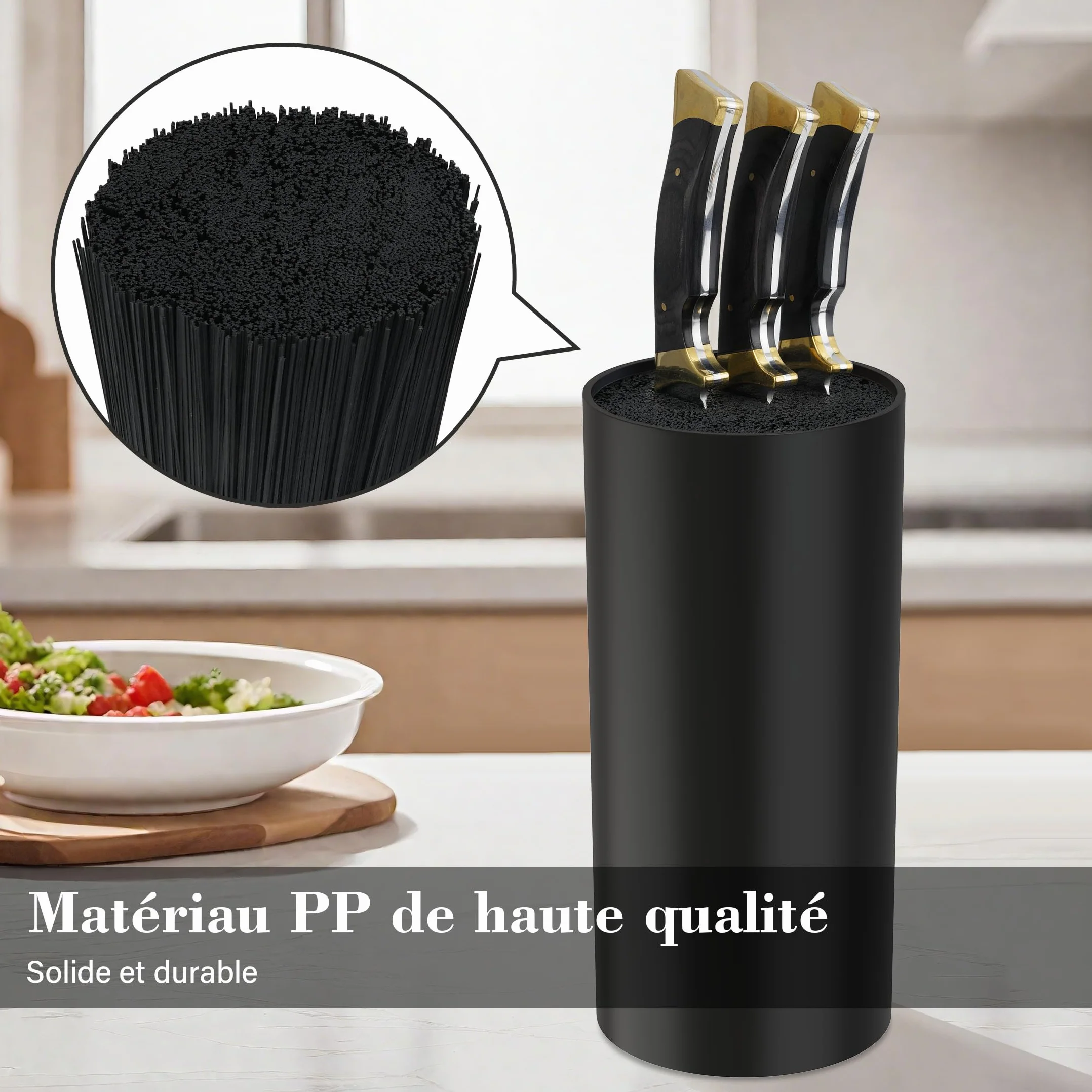 Bloc Couteaux Cuisine Universel Range Couteaux avec Lattes Flexibles, Noir