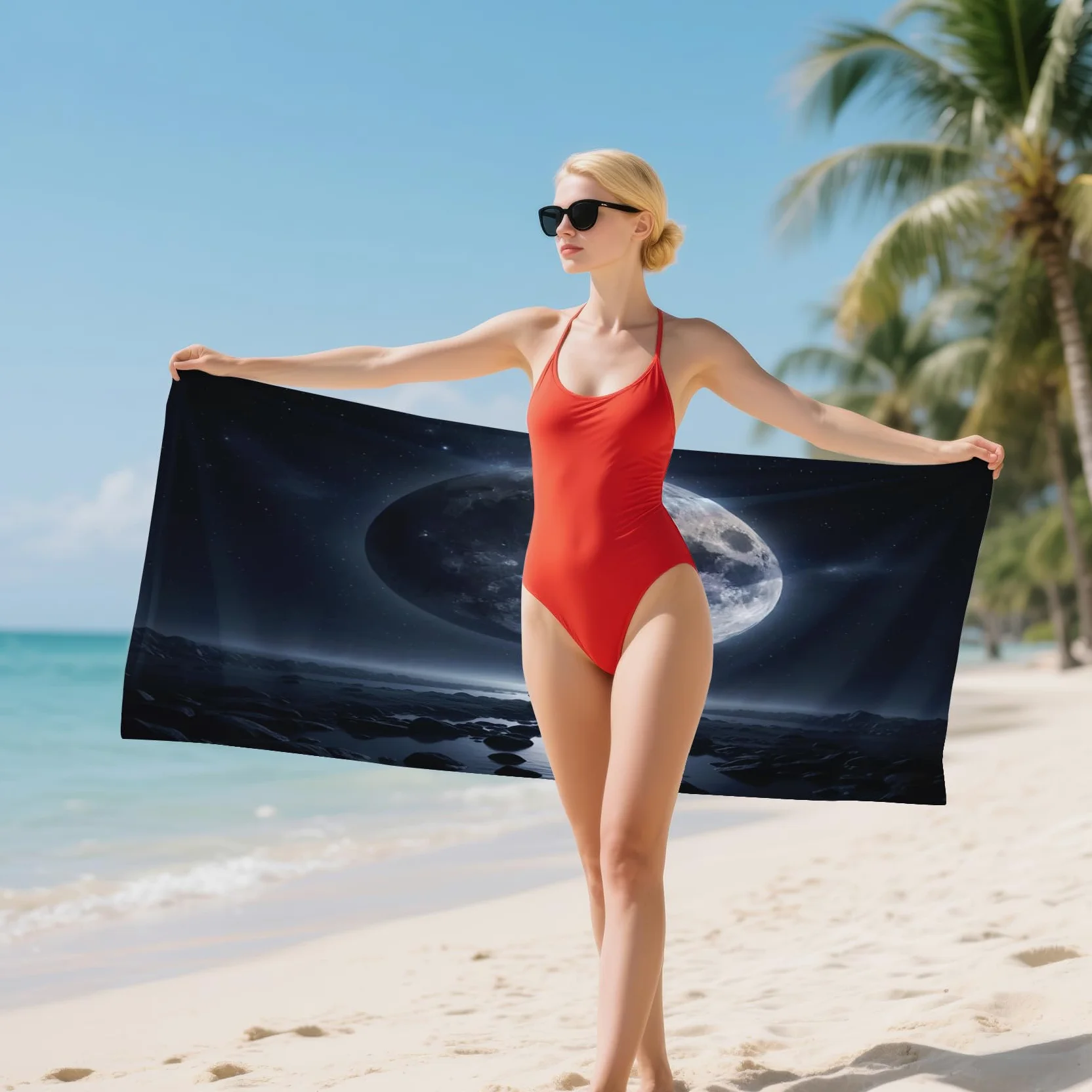 Serviette de Plage XXL Microfibre Lune Méditation Zen, Drap de Plage Séchage Rapide Anti Sable & Légère, Serviette de Bain Grande Taille 150x200 cm, Accessoire & Cadeau été