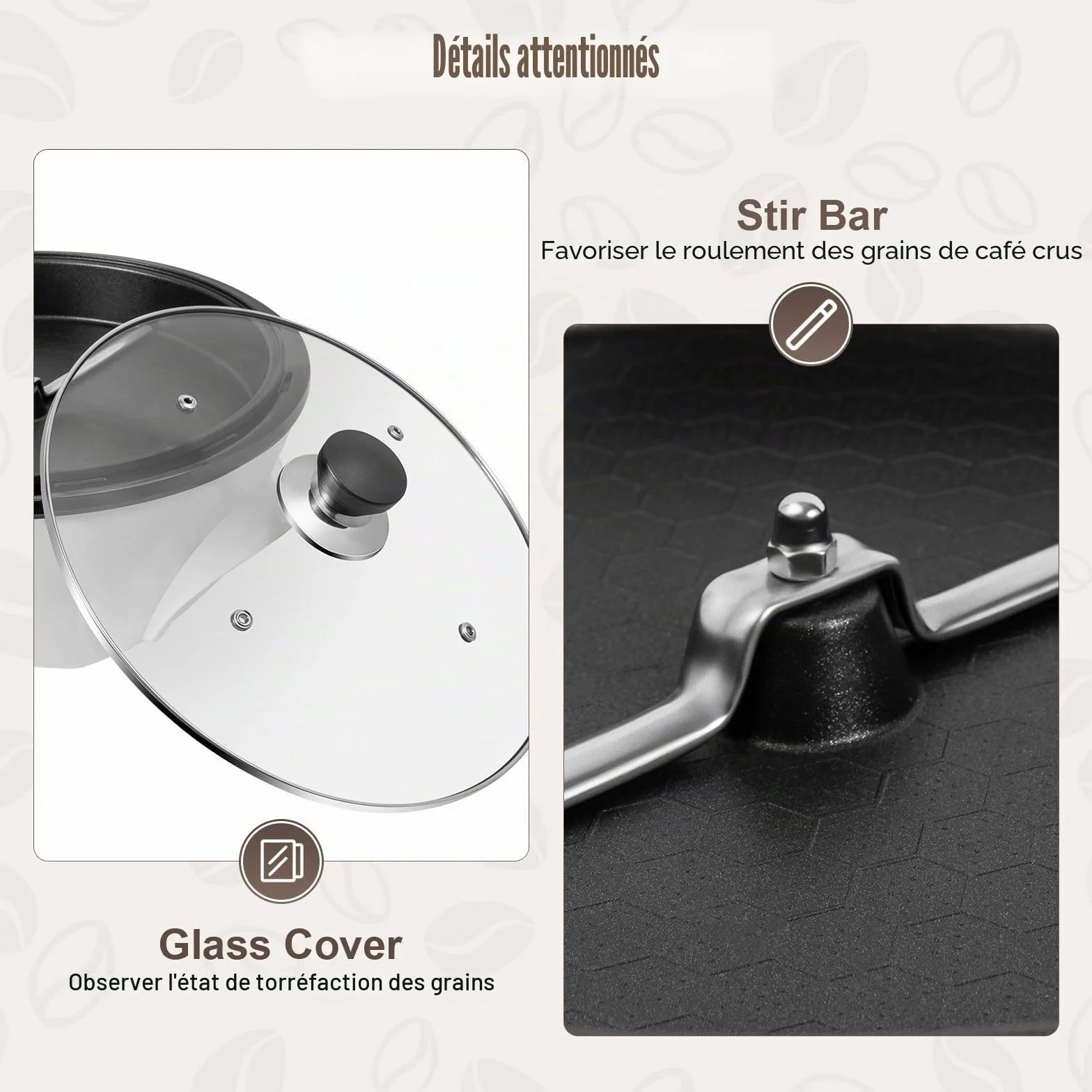 Torréfacteur à café électrique 1200 W réglable 0-240 °C avec minuterie