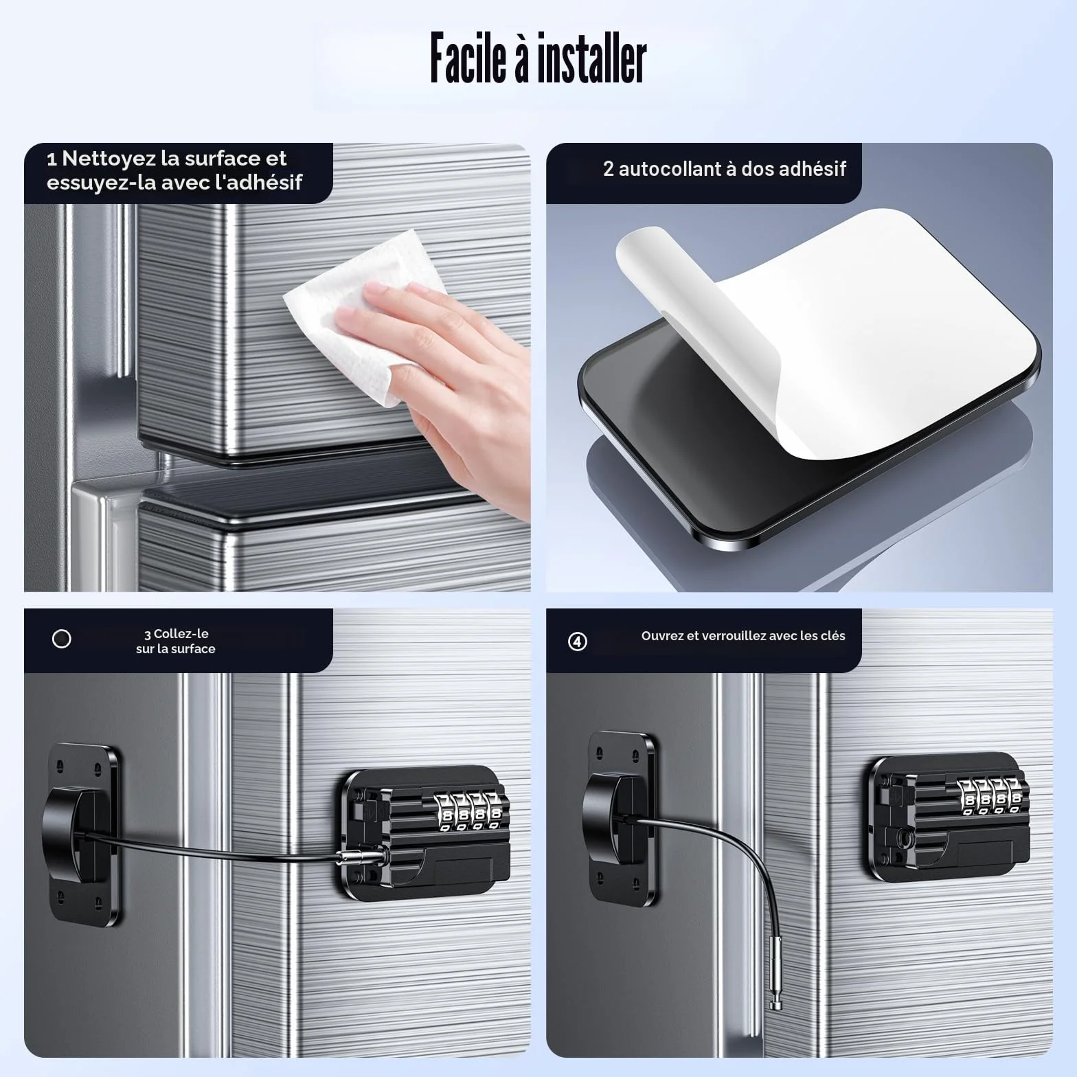 Cadenas Frigo Avec Code, Verrou de Réfrigérateur Sans Percage, Serrure Sécurité Enfants pour Porte Armoire Tiroir (1 Pièce, Noir)