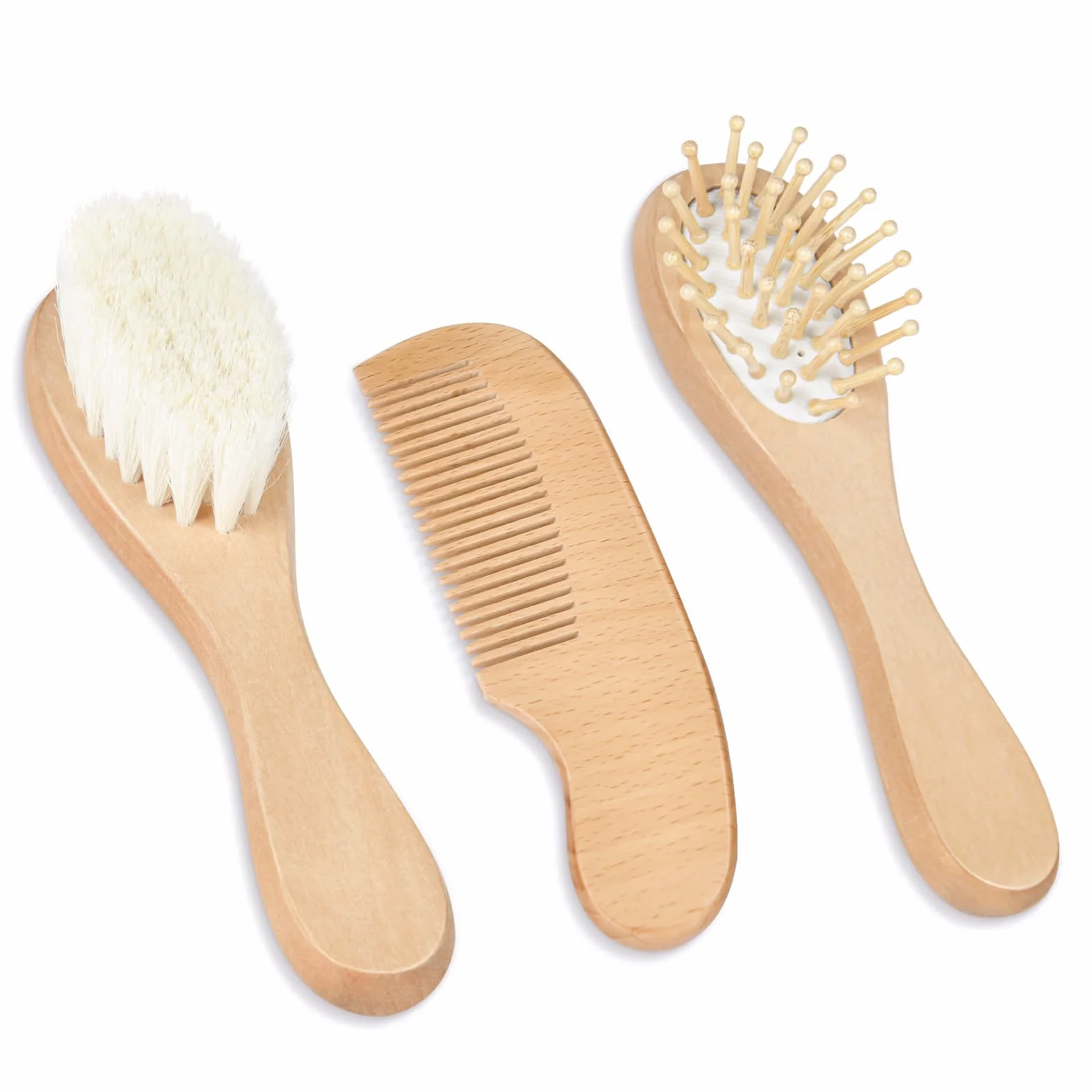 Brosse Cheveux Bébé en Bois 3pcs Poils de Chèvre Doux pour Enfant Nouveau-né