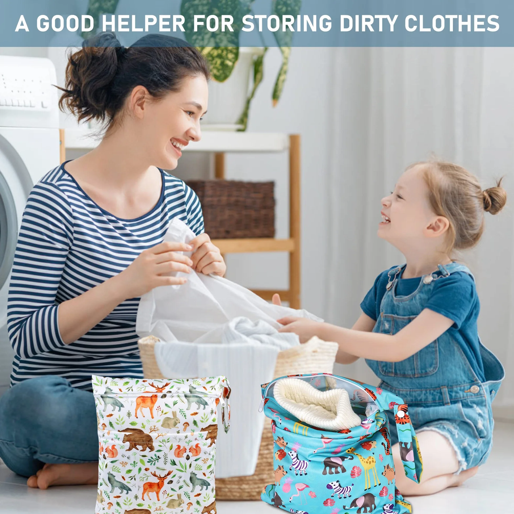 Lot de 4 sacs à couches imperméables en tissu avec fermeture éclair pour bébé