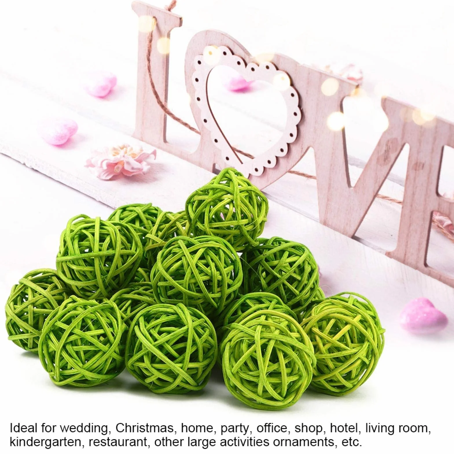Boules de rotin en Osier, remplisseurs de Vase orbes décoratifs 20pcs Vert