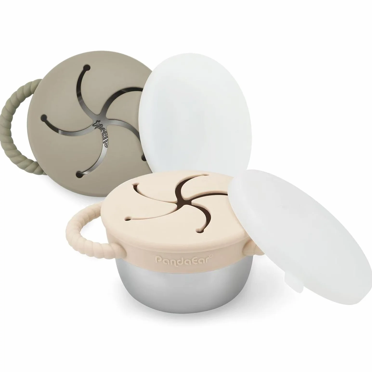 PandaEar Gobelets À Snack En Acier Inoxidable 266 Ml Lot De 2 (Beige Et Sauge)