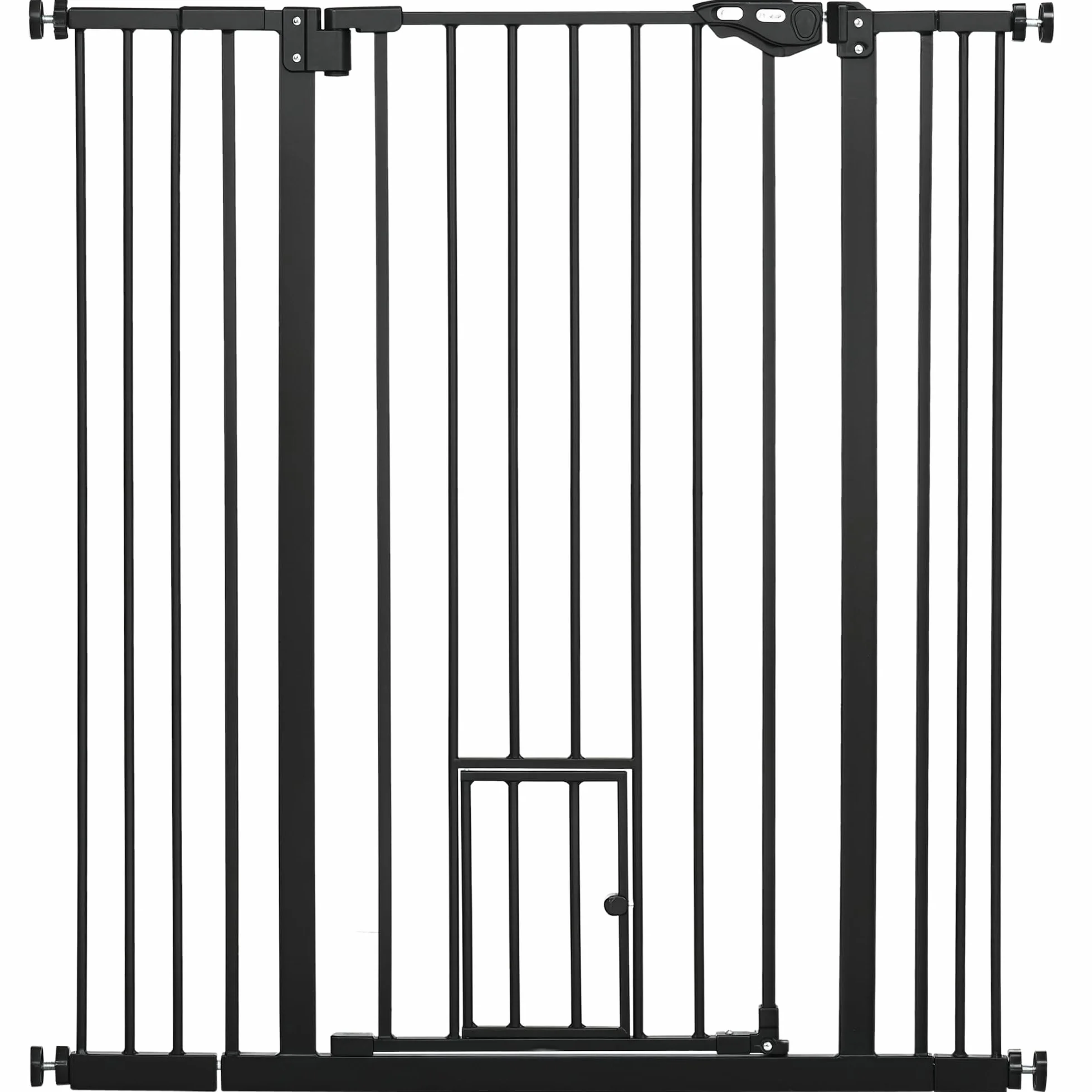 PawHut Barrière de sécurité Animaux 104 cm Haute avec Porte Chat Fermeture Automatique Double Verrouillage Acier Noir