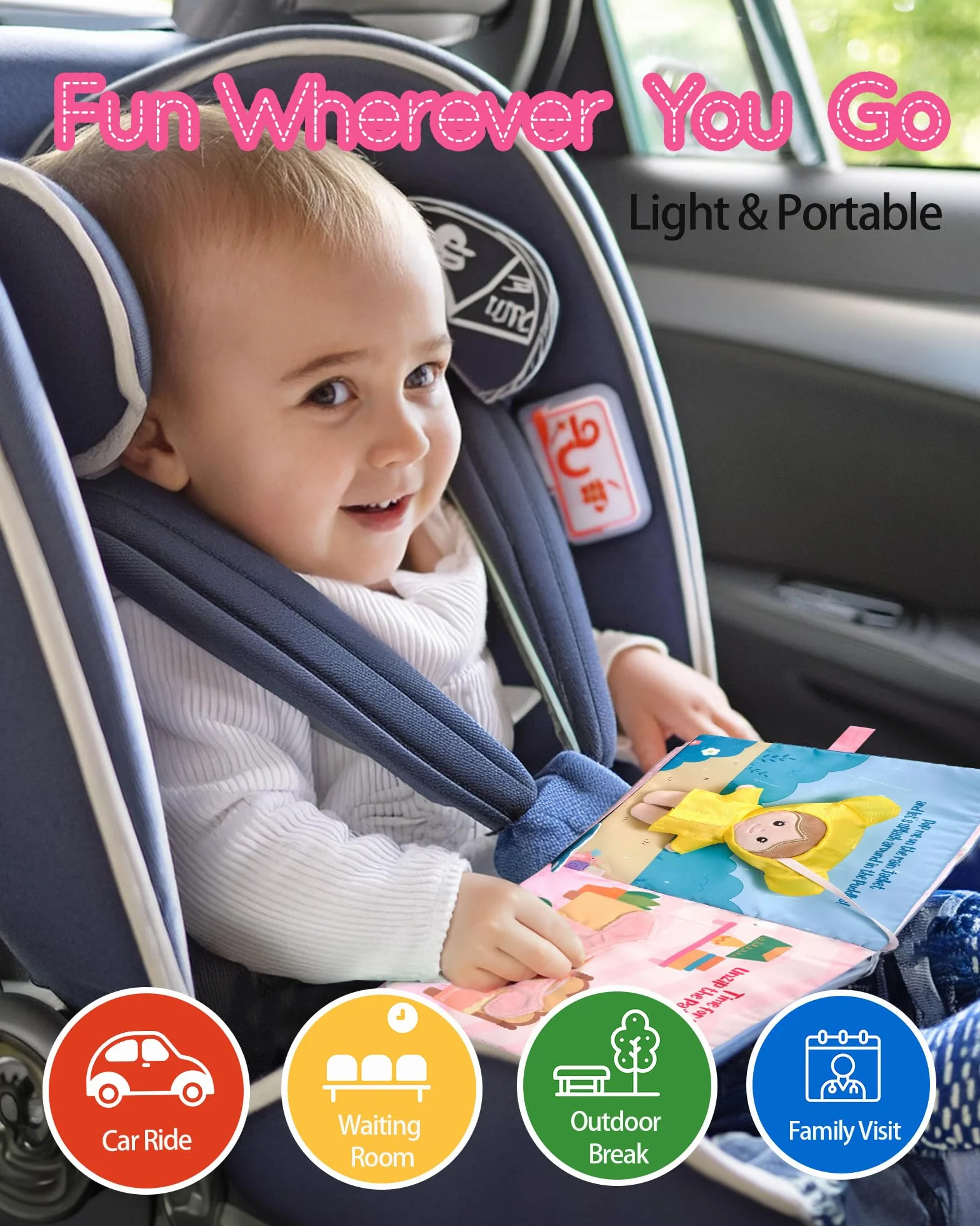 LeyaDoll Livre en Tissu Interactif Sensoriel, Livre d'Activités Éducatif Silencieux pour Bébé 1-3 Ans