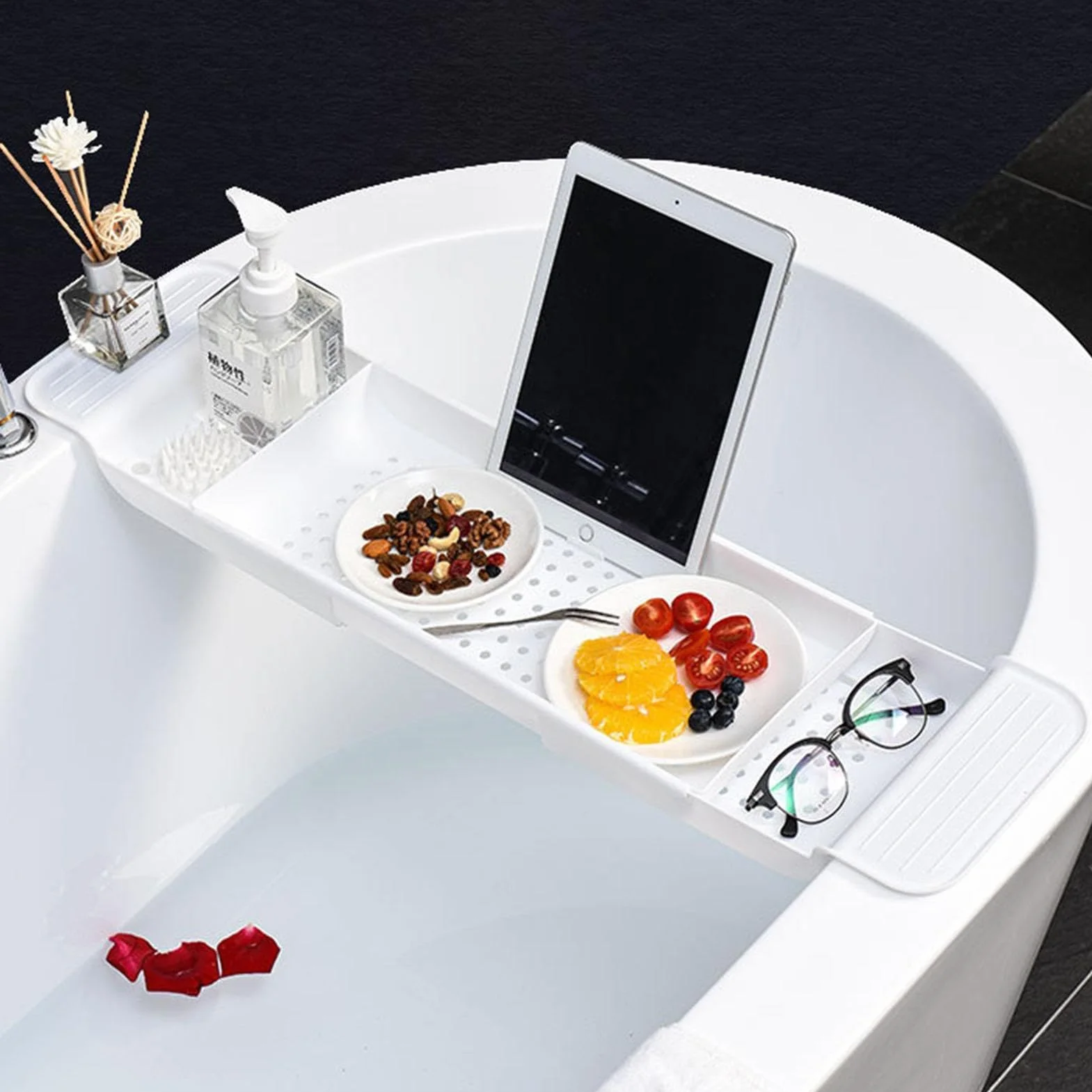 Plateau Baignoire Extensible Multifonctionnel, Tablette Salle De Bain pour Bougie, Livre, Téléphone