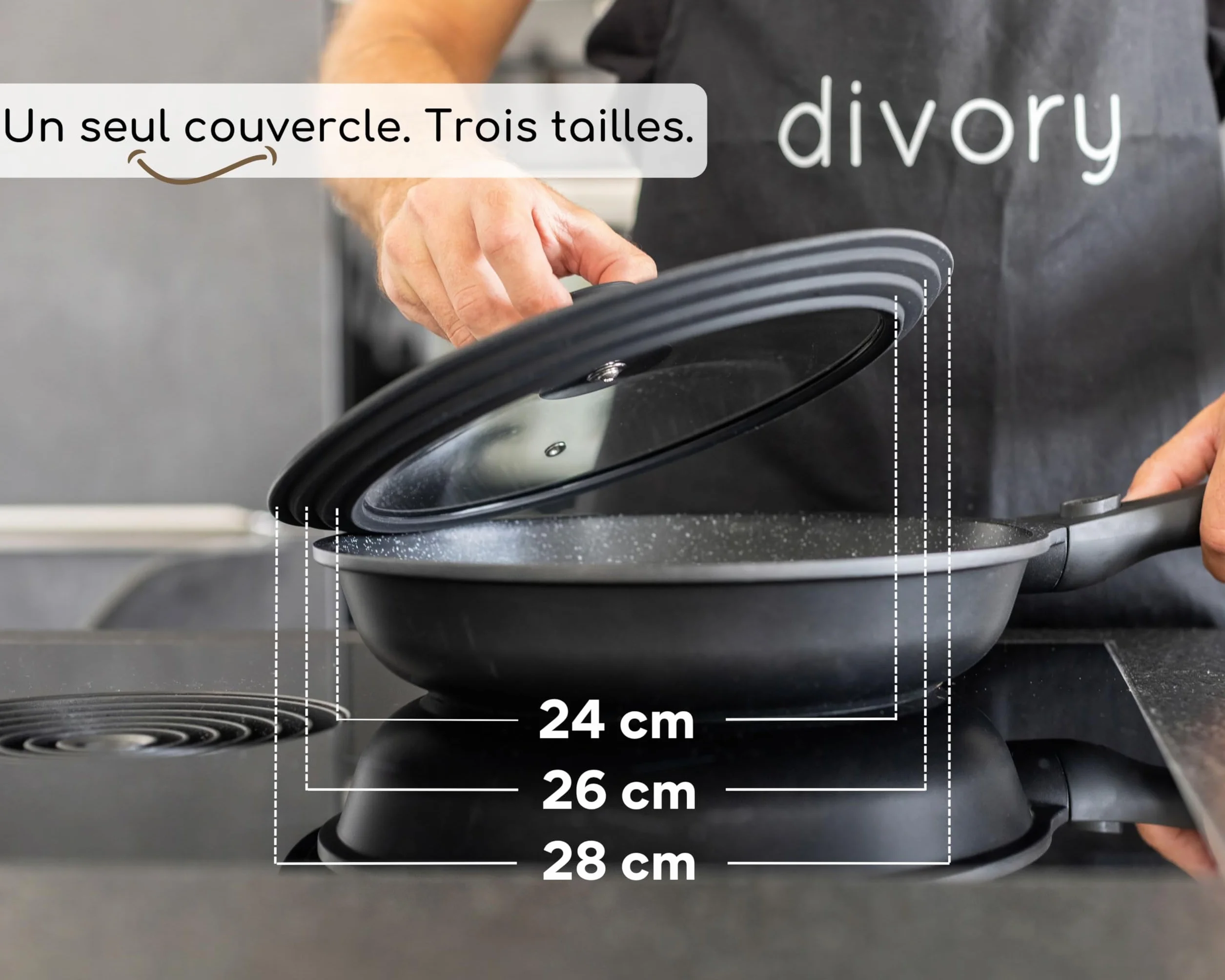 DIVORY Couvercle Universel Ø 24 26 28 cm pour casserole et poele