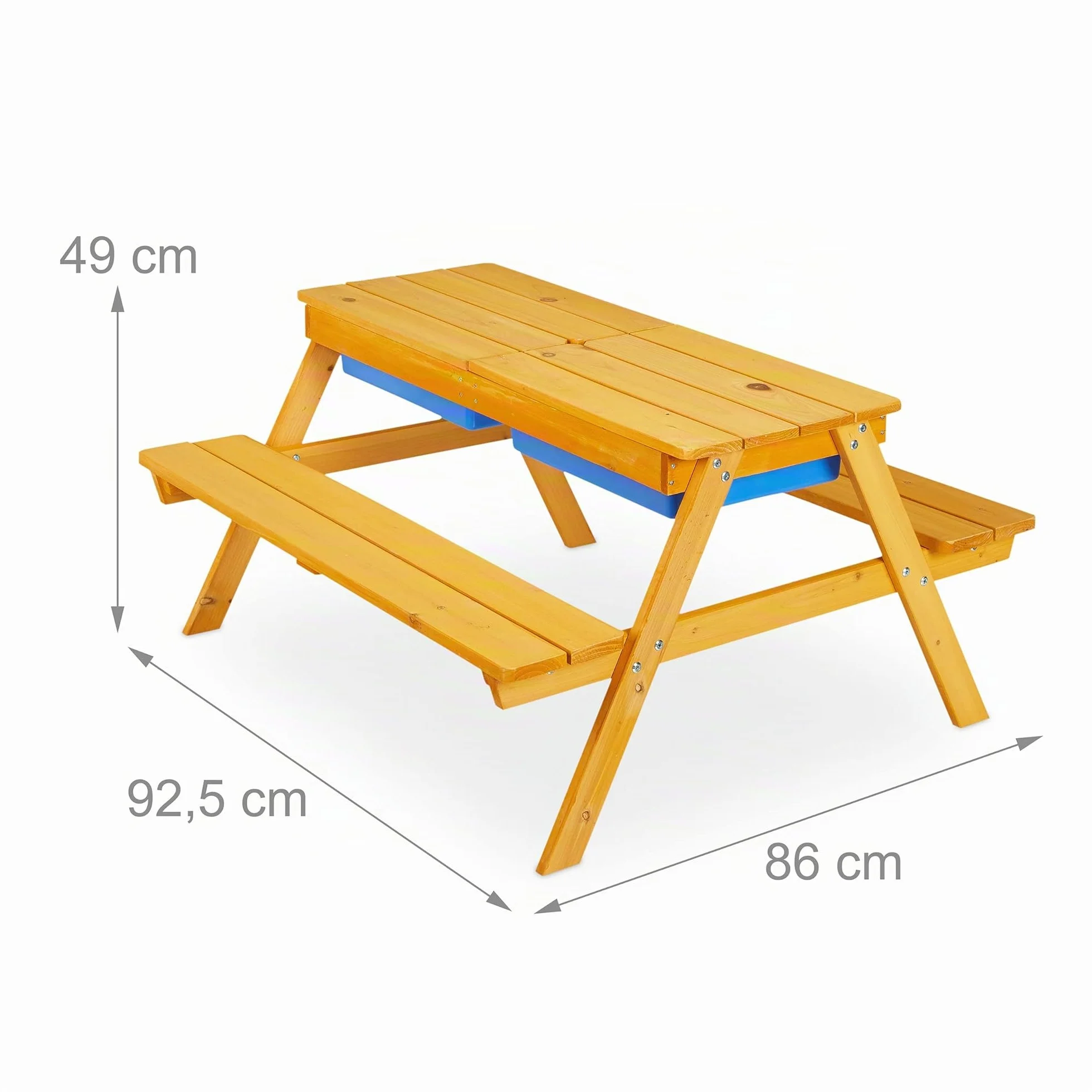 Relaxdays Table de Jardin pour Enfants, en Bois, bacs pour Jouer avec l Eau et Le Sable, Parasol Inclus, Orange