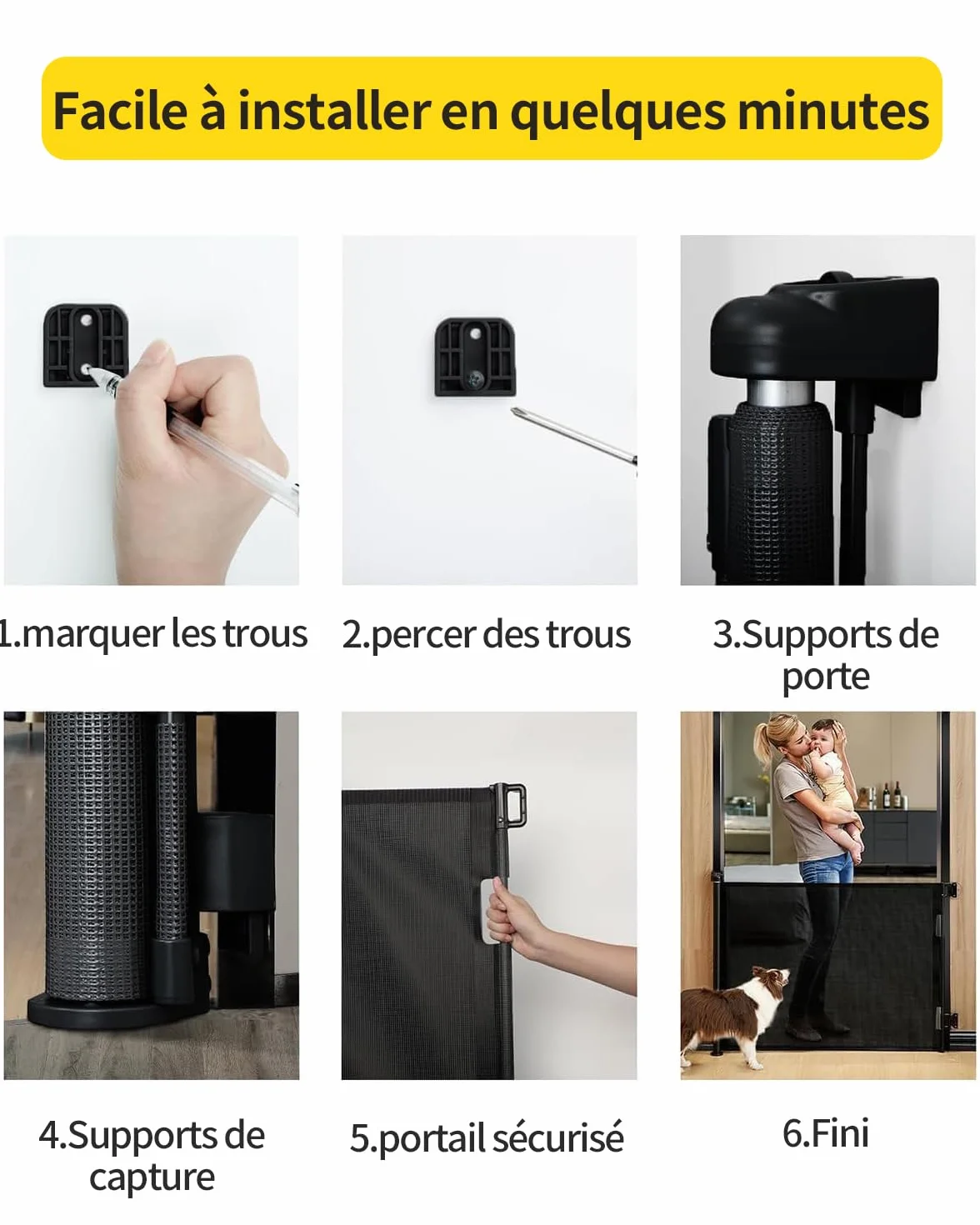 Barrière de Sécurité Enfant Extensible Rétractable 0-140cm - Barrière Escalier Enfant et Chien Intérieur/Extérieur Noir