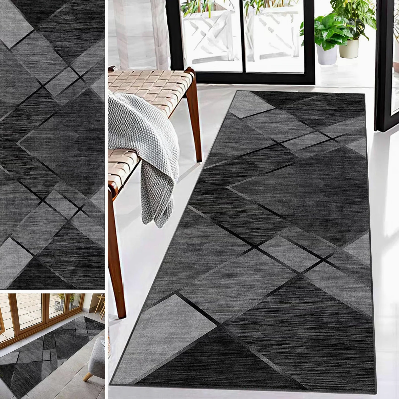 Tapis Couloir Long Moderne 80 x 200 cm Tapis Escalier Absorbant Paillasson Exterieur Tapis Cuisine Devant Evier Antidérapant et Lavable Tapis de Passage pour Cuisine Salon Chambre Entree Interieur