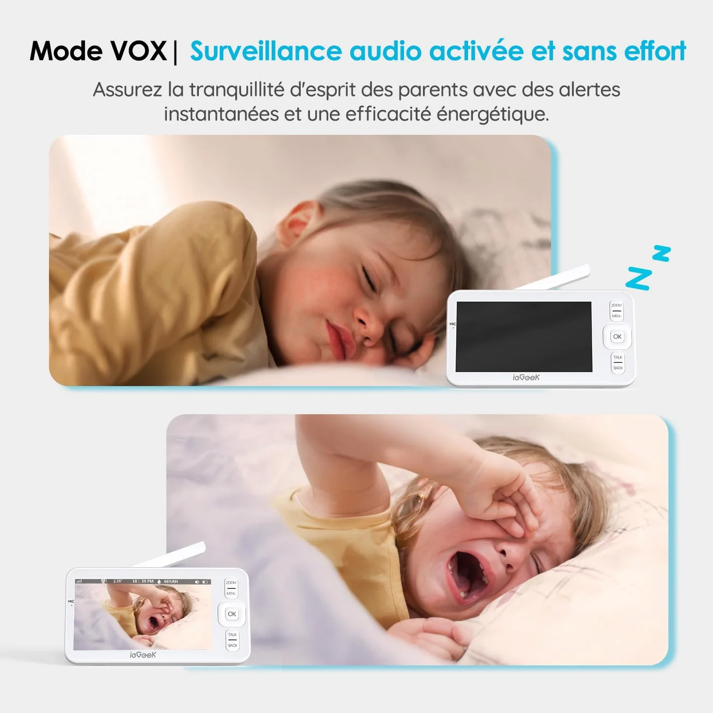 ieGeek Babyphone Caméra 1080P 5" PTZ 355° Visiophone avec Alertes Intelligentes Vision Nocturne Suivi Automatique