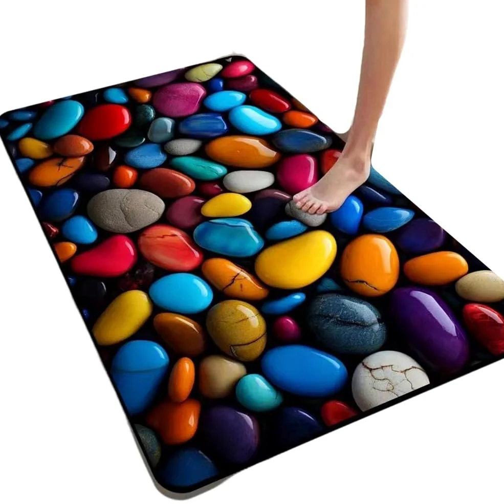 Tapis de bain en terre de diatomée 3D motif galets absorbants antidérapants à séchage rapide 40 x 30 cm (2 40 x 60 cm)