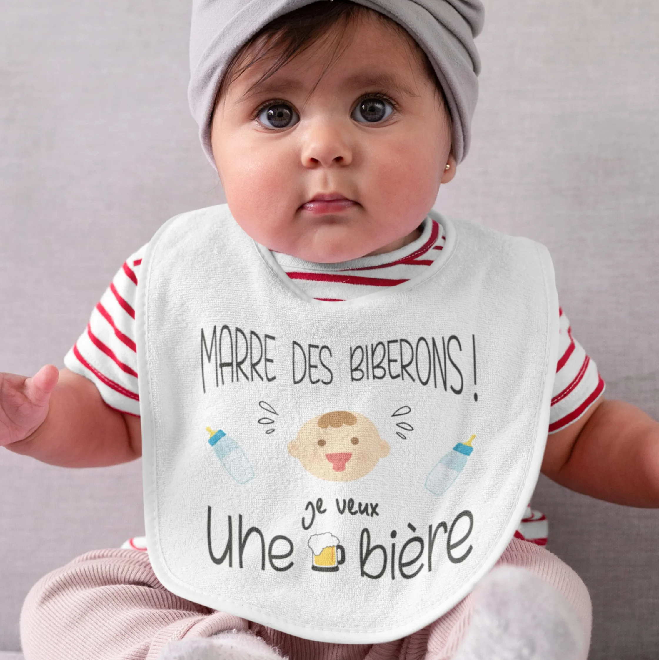 Grand Bavoir Bébé Avec Pochette Cadeau Humour Blanc Taille Unique