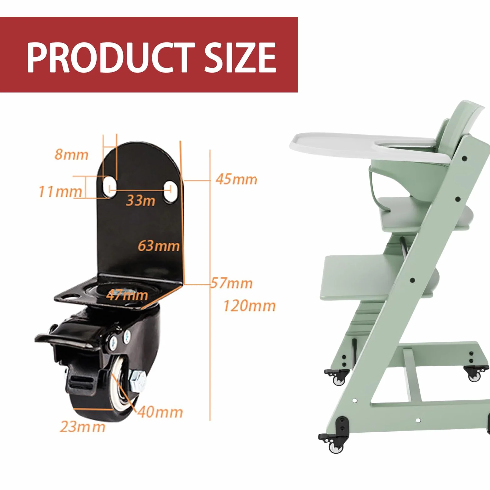 Accessoires de roue avec verrous de sécurité pour chaise haute Tripp Trapp, rotation 360°