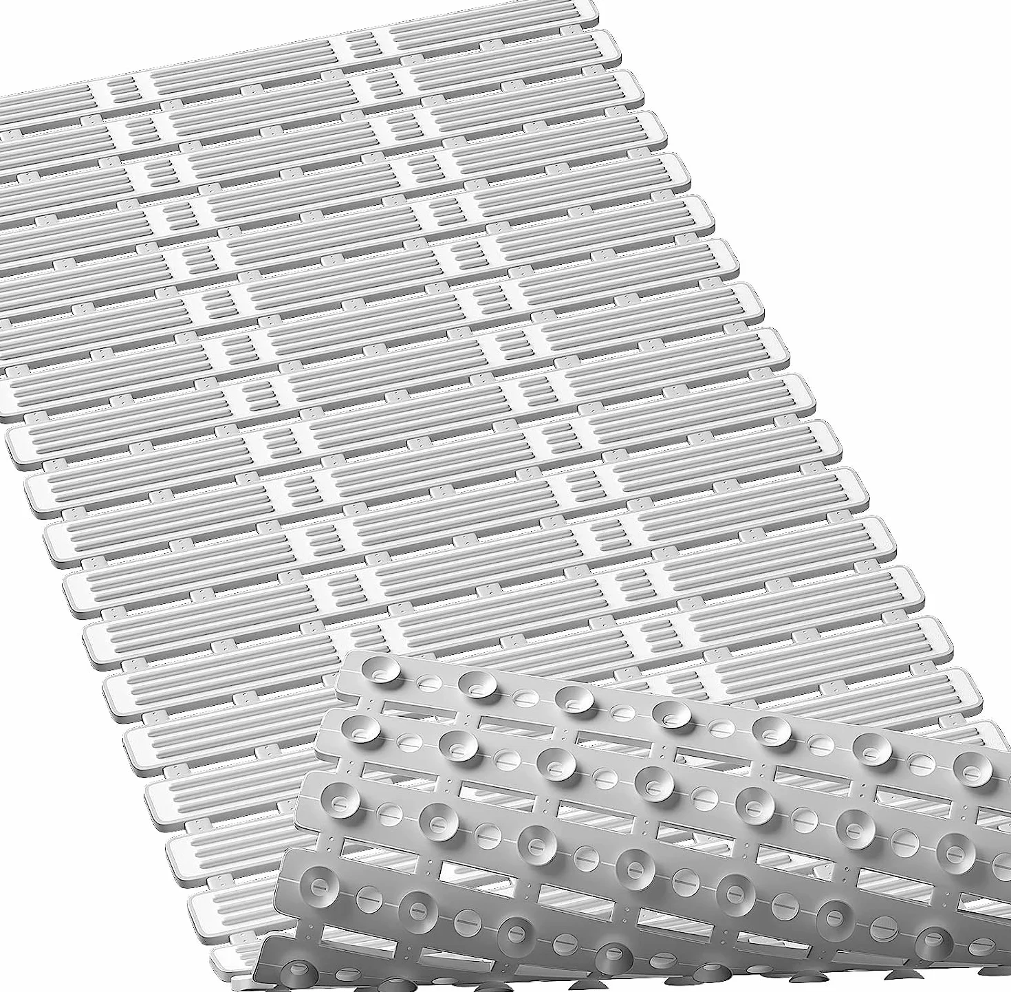 Tapis de Baignoire Antidérapant 90x40cm PVC Sans BPA & Latex Gris-Blanc