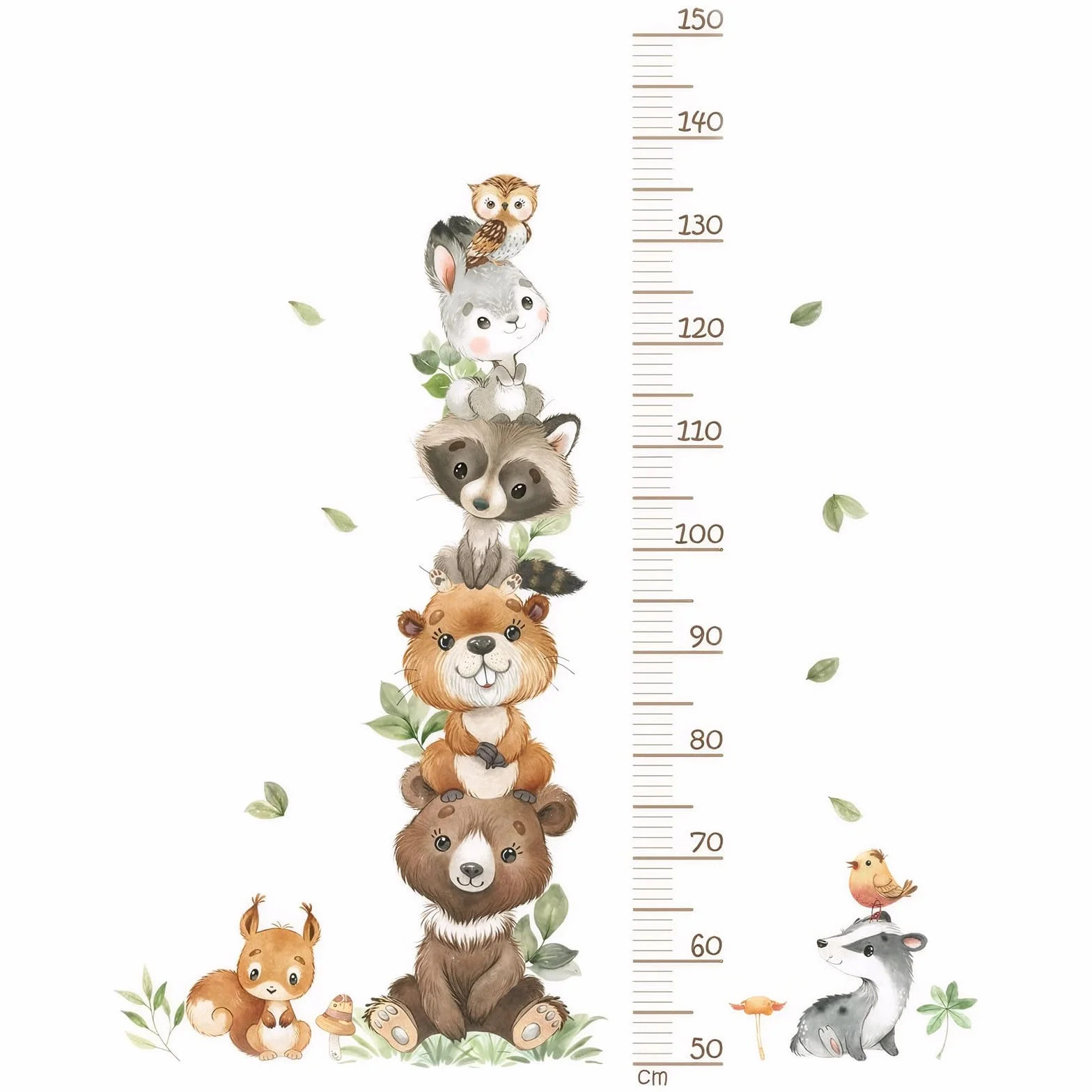 Toise Murale Enfant Sticker Animaux Tableau de Croissance Règle de Hauteur